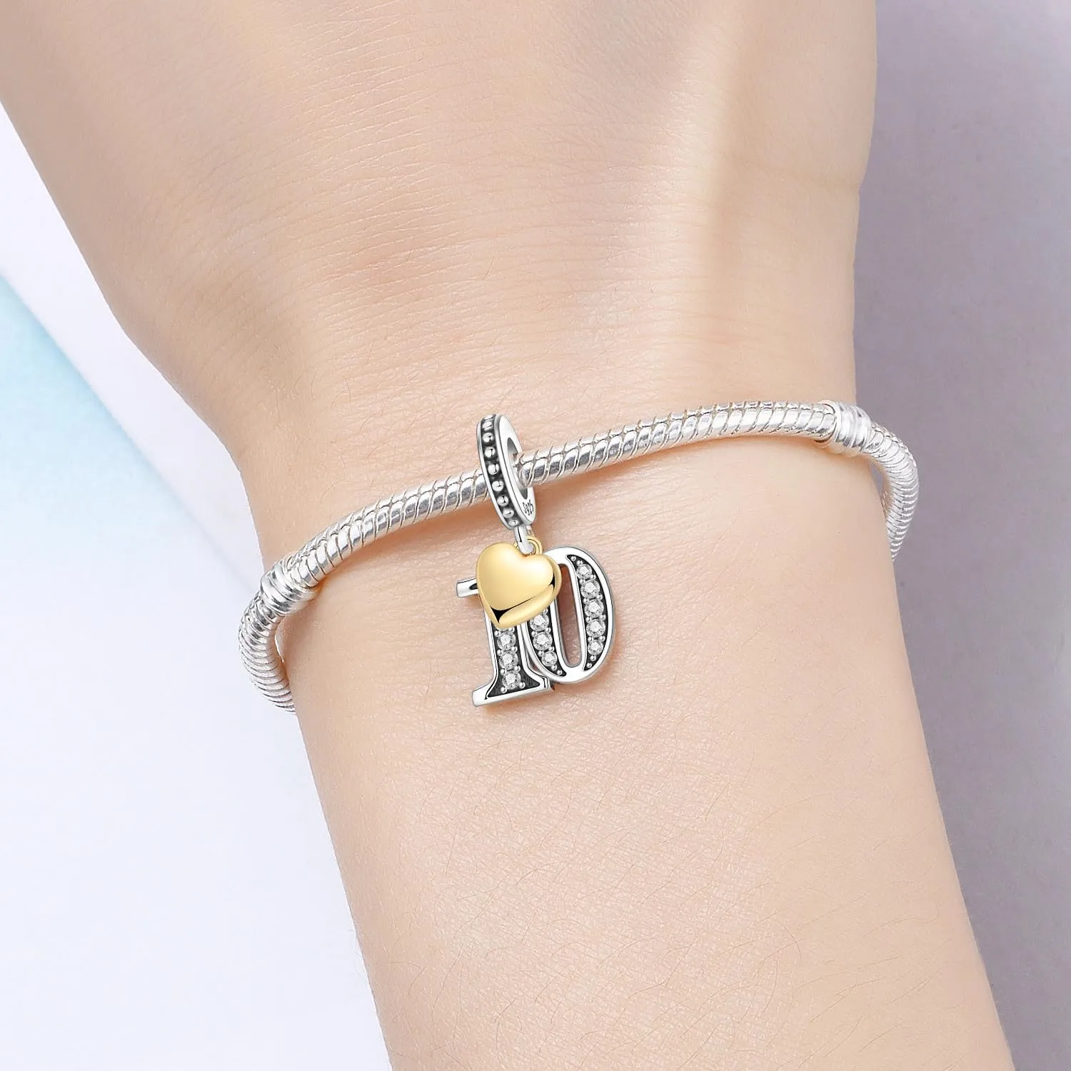 PANPOKI Ciondoli Numerici in Argento 925 con Cuore Placcato Oro 18K e Zirconi - immagine 5
