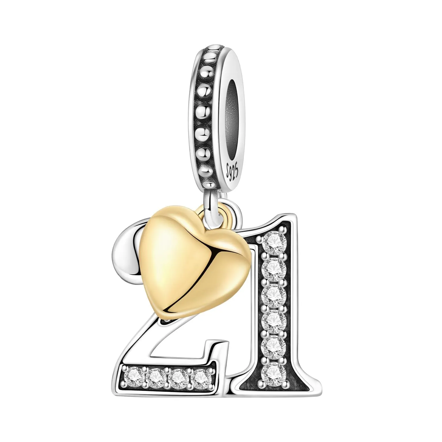 PANPOKI Ciondoli Numerici in Argento 925 con Cuore Placcato Oro 18K e Zirconi - immagine 1