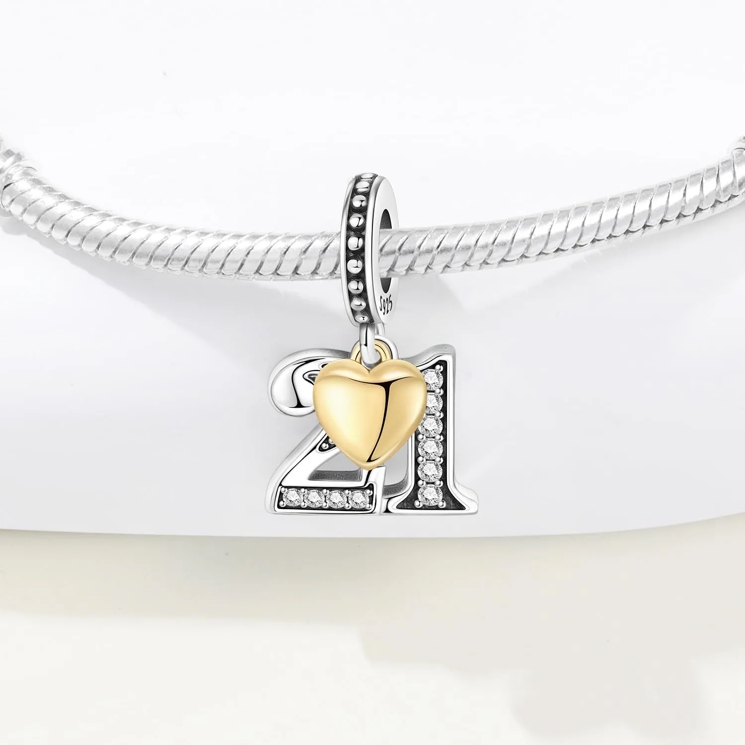 PANPOKI Ciondoli Numerici in Argento 925 con Cuore Placcato Oro 18K e Zirconi - immagine 3