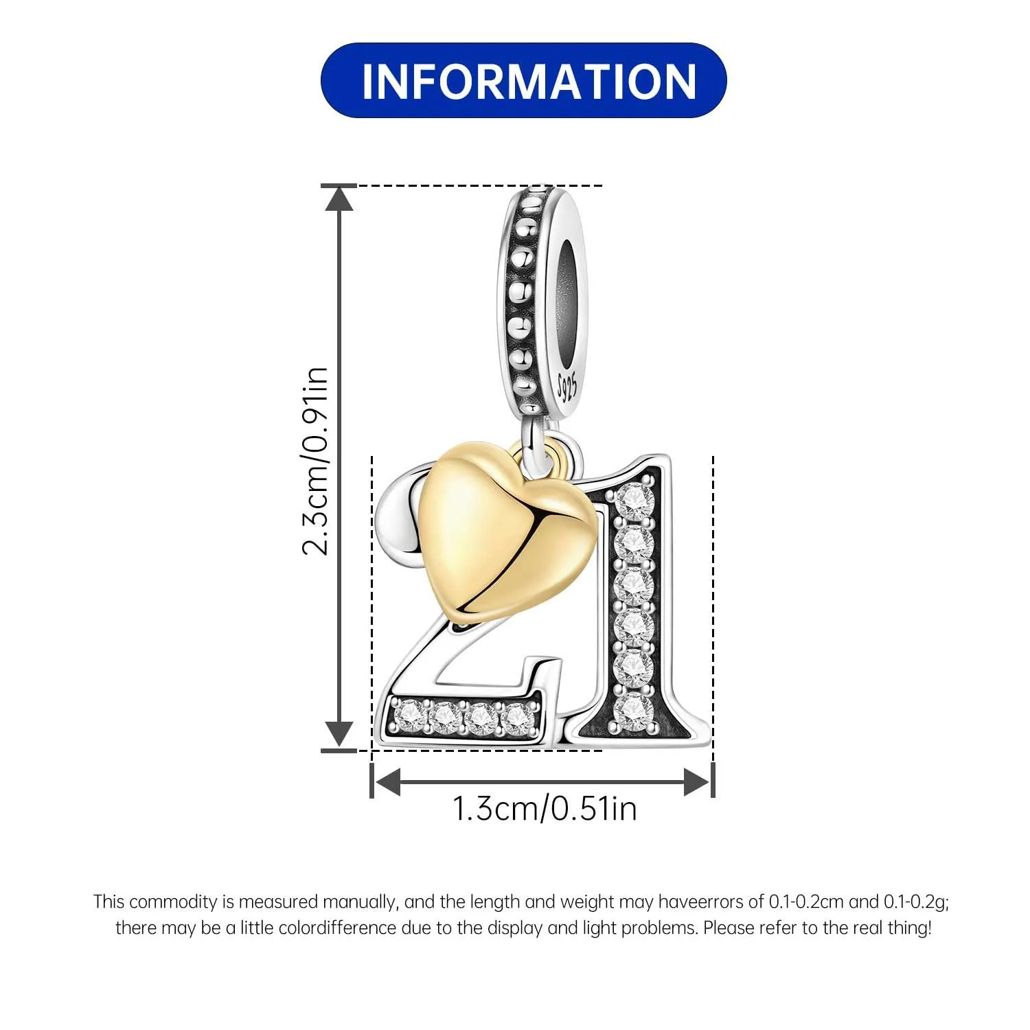 PANPOKI Ciondoli Numerici in Argento 925 con Cuore Placcato Oro 18K e Zirconi - immagine 4