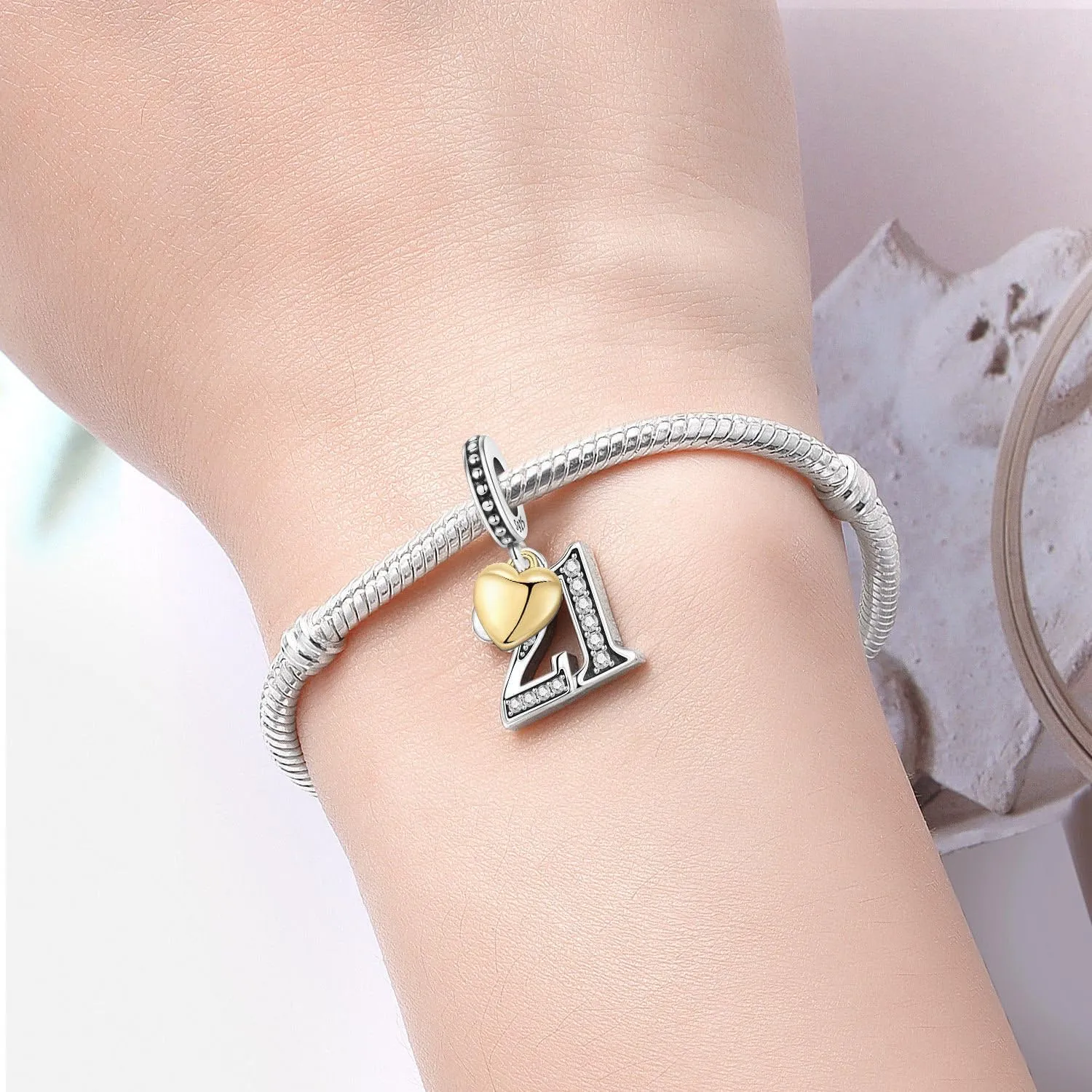 PANPOKI Ciondoli Numerici in Argento 925 con Cuore Placcato Oro 18K e Zirconi - immagine 5