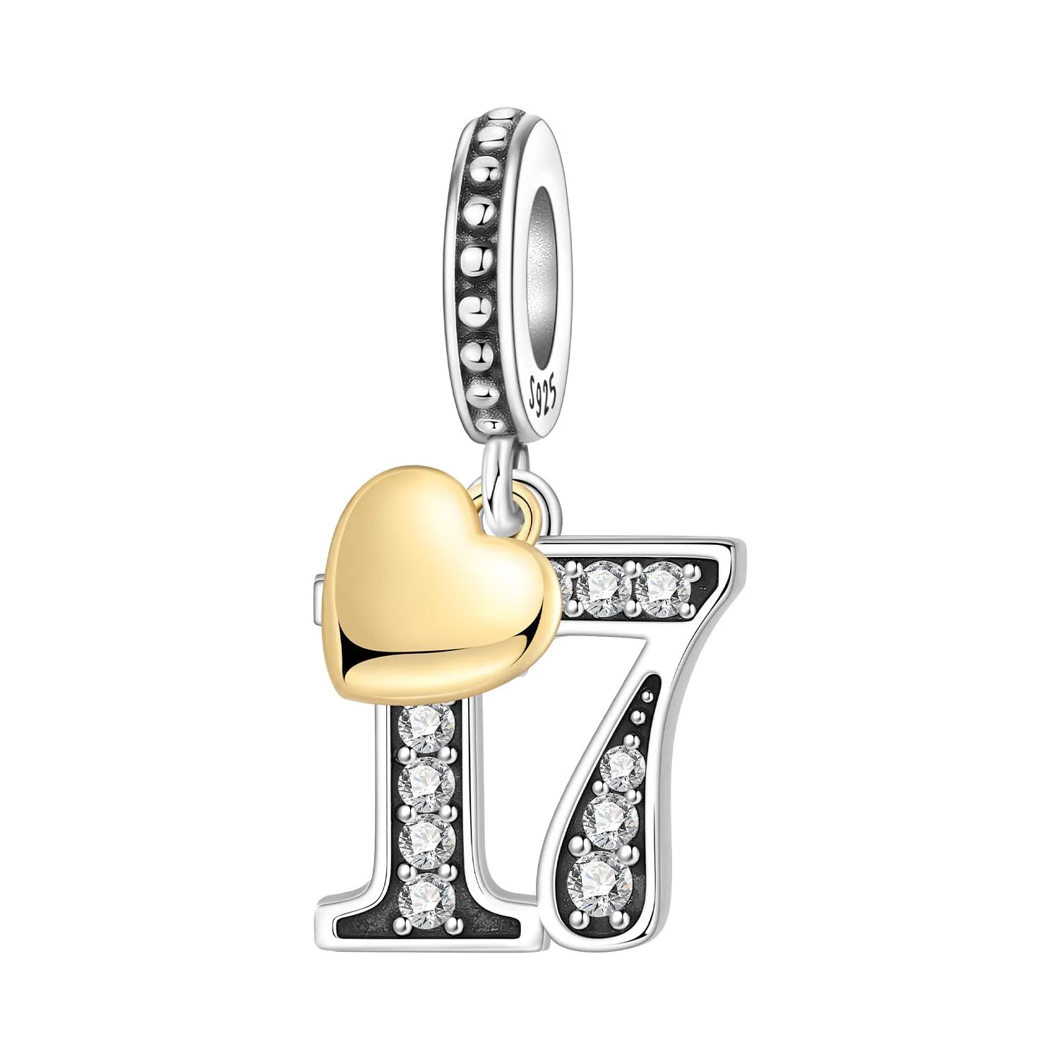 PANPOKI Ciondolo a forma di numero in argento Sterling 925 con zirconia cubica e cuore placcato oro 18 carati - immagine 1
