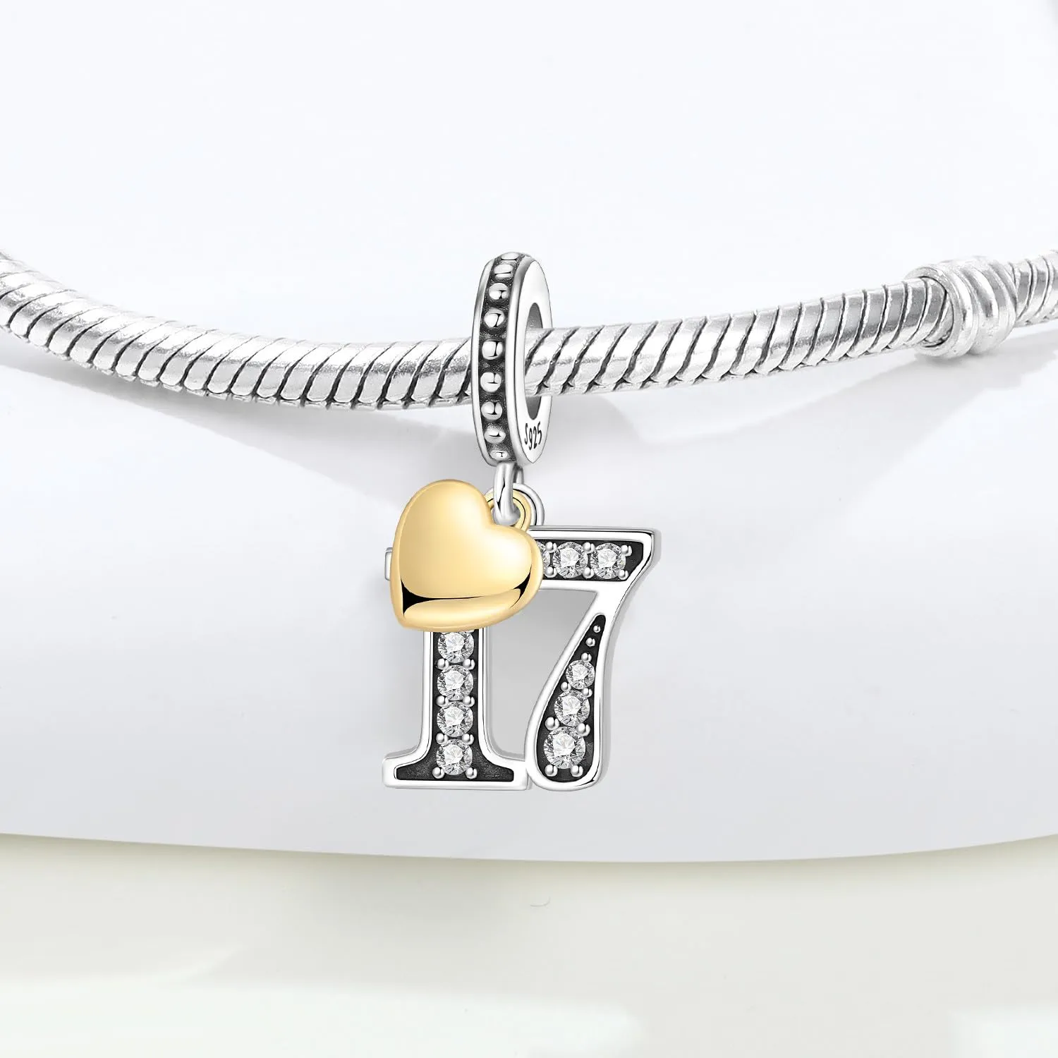 PANPOKI Ciondolo a forma di numero in argento Sterling 925 con zirconia cubica e cuore placcato oro 18 carati - immagine 3
