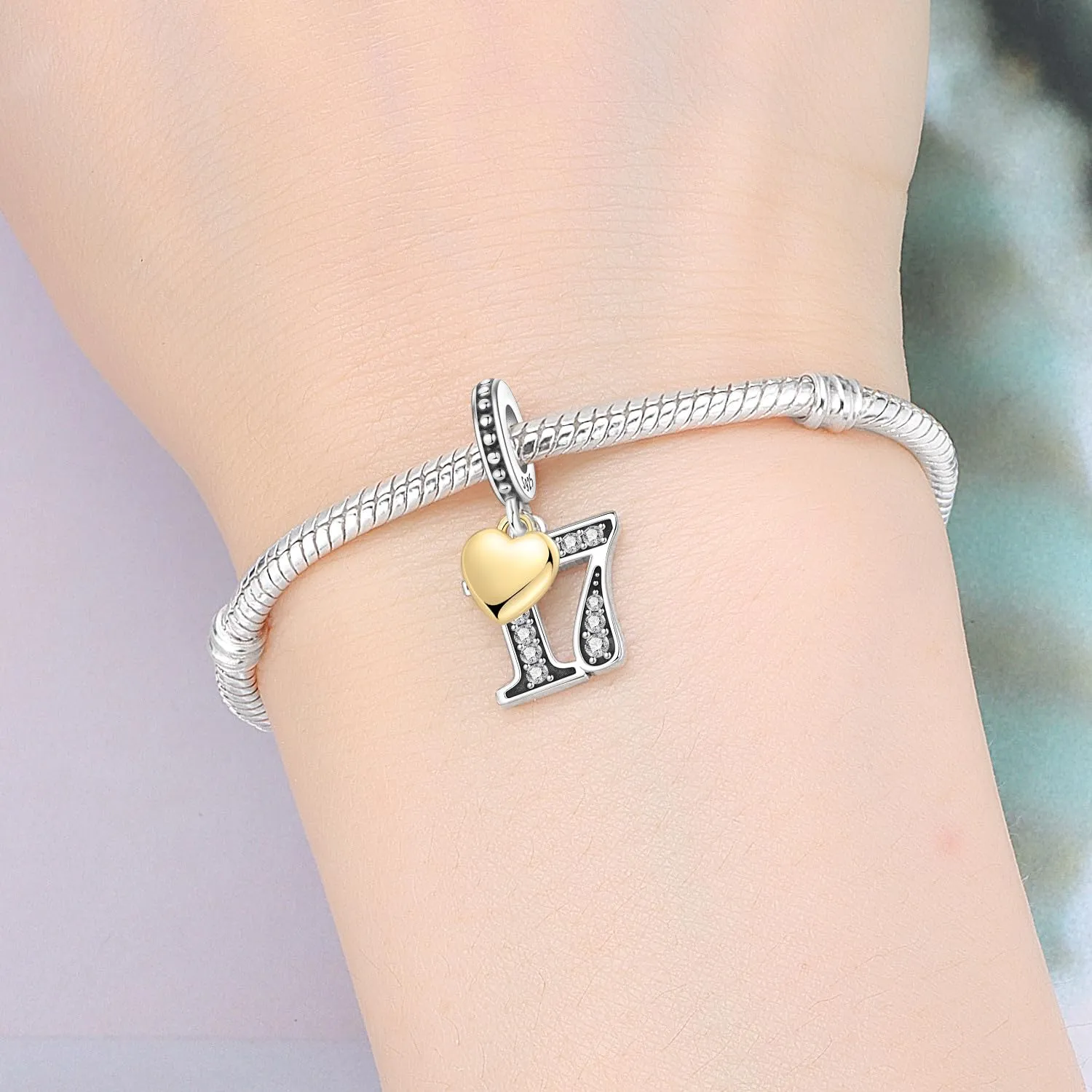 PANPOKI Ciondolo a forma di numero in argento Sterling 925 con zirconia cubica e cuore placcato oro 18 carati - immagine 5