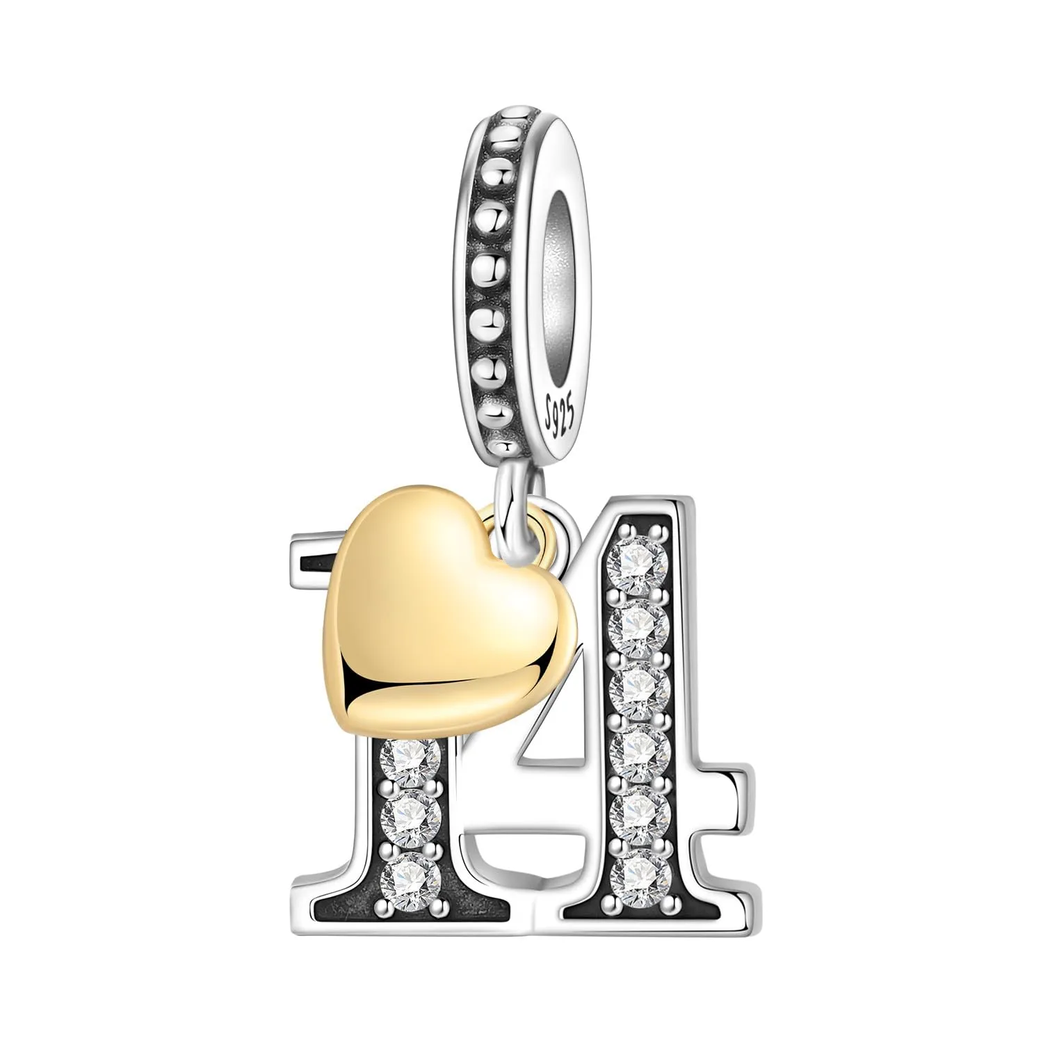 PANPOKI Ciondolo a forma di numero in argento Sterling 925 con zirconia cubica e cuore placcato oro 18 carati per braccialetti e collane - immagine 1