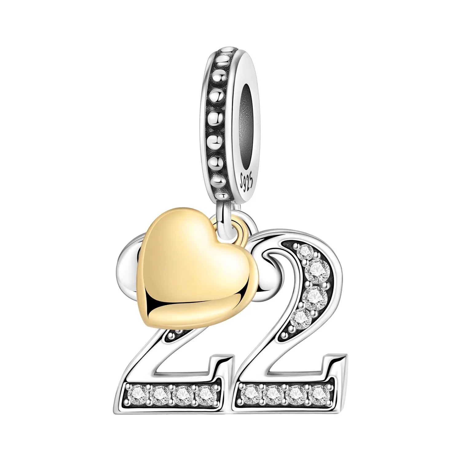 PANPOKI Ciondolo a forma di numero in Argento Sterling 925, Zirconia Cubica e Cuore Placcato Oro 18K per Braccialetti e Collane - immagine 1