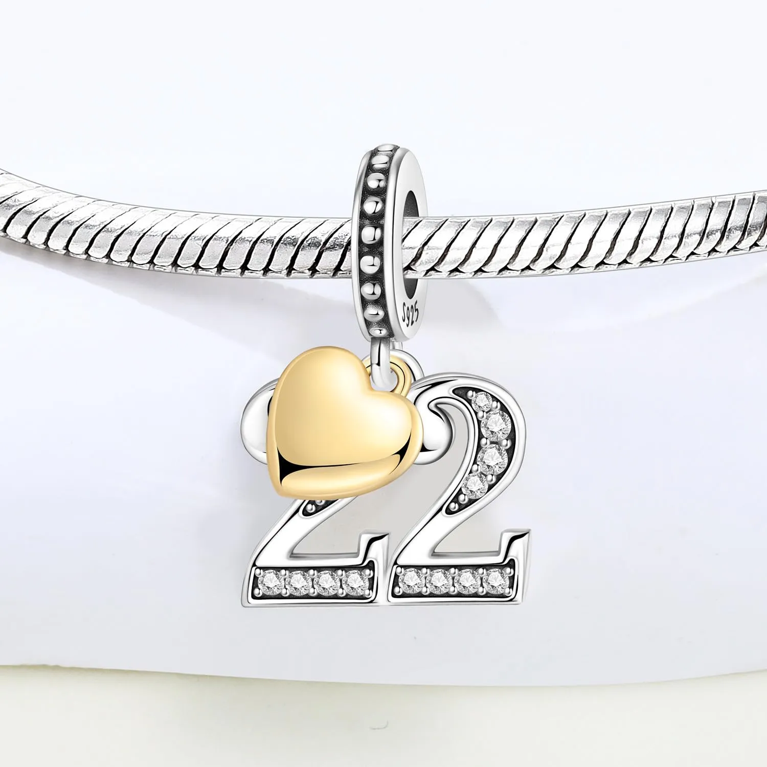 PANPOKI Ciondolo a forma di numero in Argento Sterling 925, Zirconia Cubica e Cuore Placcato Oro 18K per Braccialetti e Collane - immagine 3
