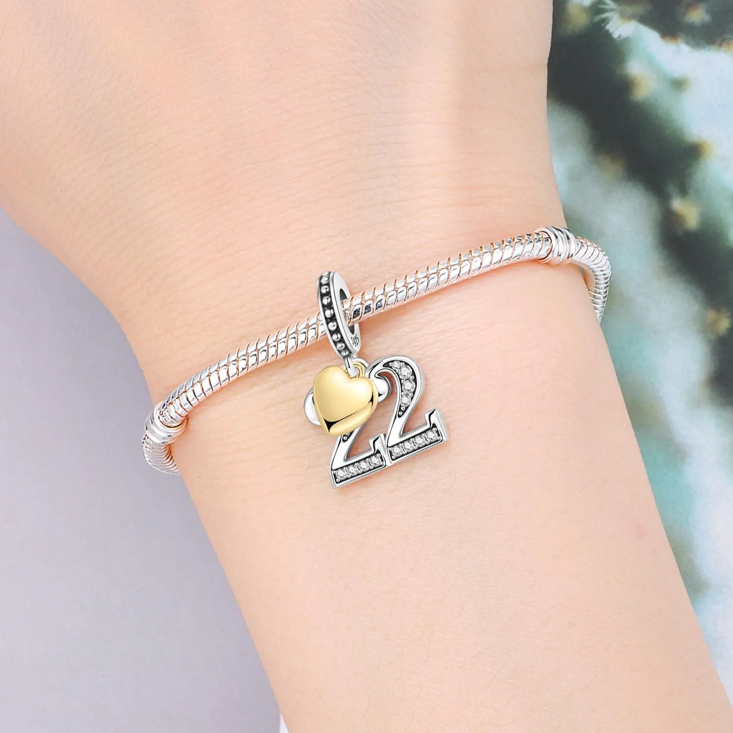 PANPOKI Ciondolo a forma di numero in Argento Sterling 925, Zirconia Cubica e Cuore Placcato Oro 18K per Braccialetti e Collane - immagine 5