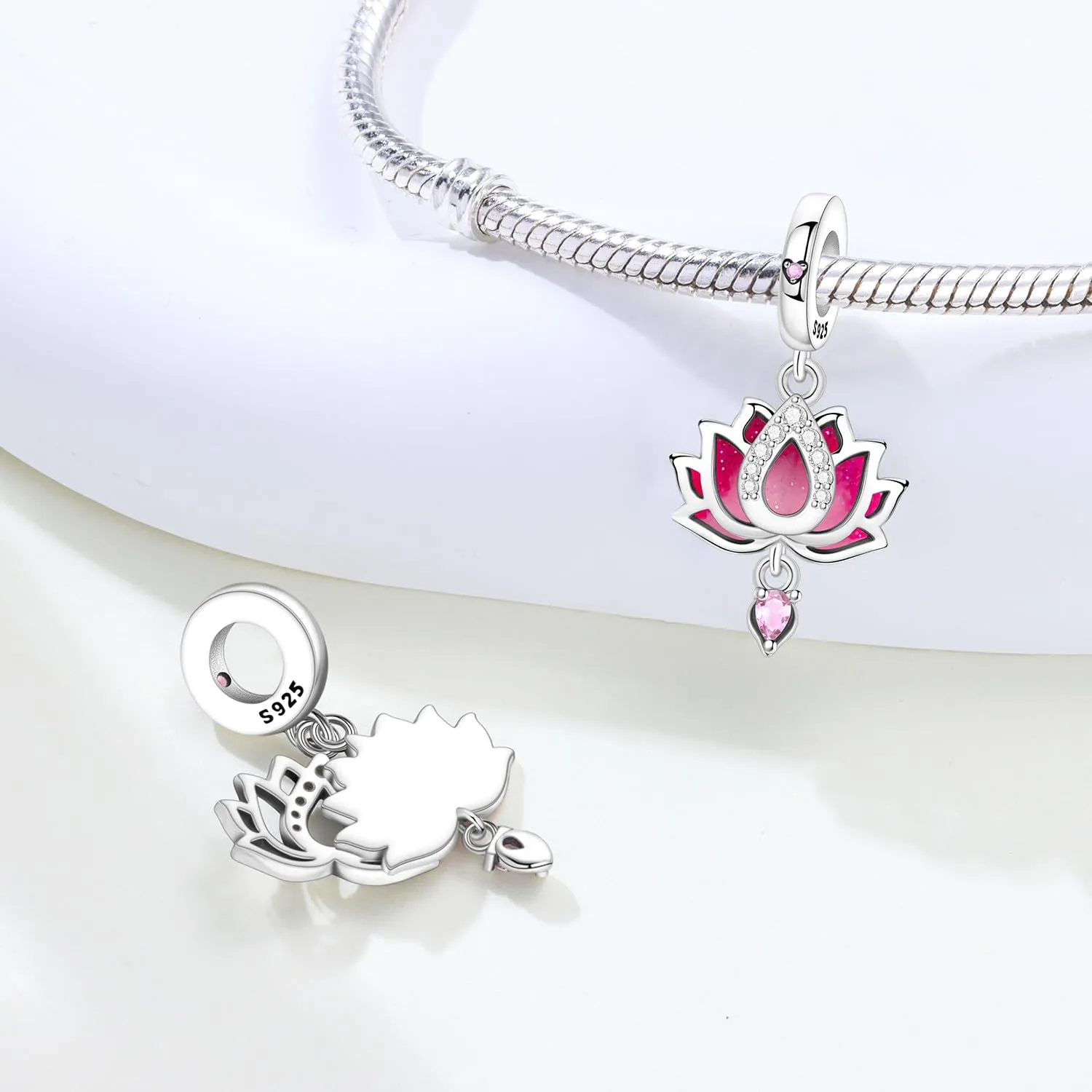 PANPOKI Charm in argento Sterling 925 a forma di loto a 2 strati per braccialetti e collane europei - immagine 2