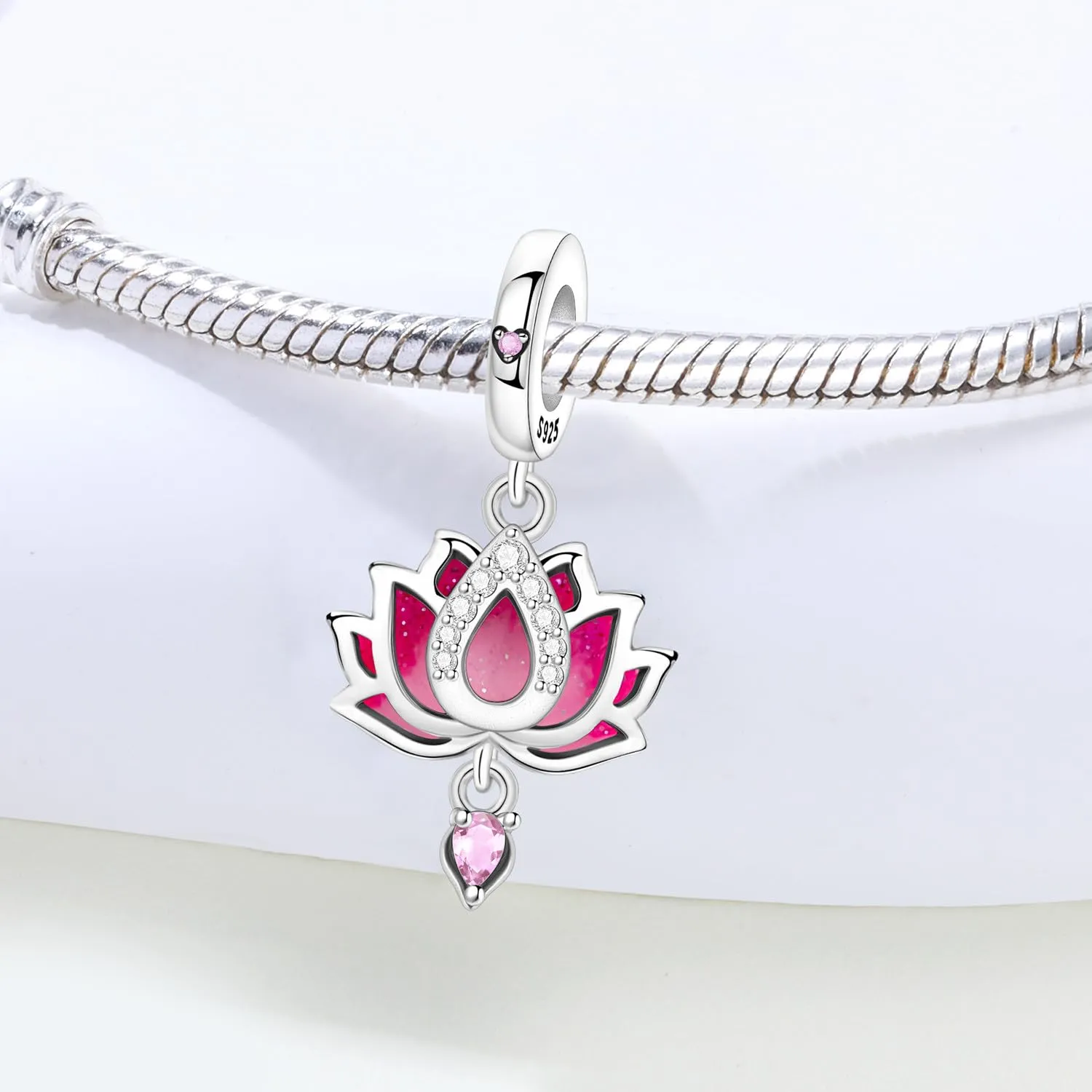 PANPOKI Charm in argento Sterling 925 a forma di loto a 2 strati per braccialetti e collane europei - immagine 3