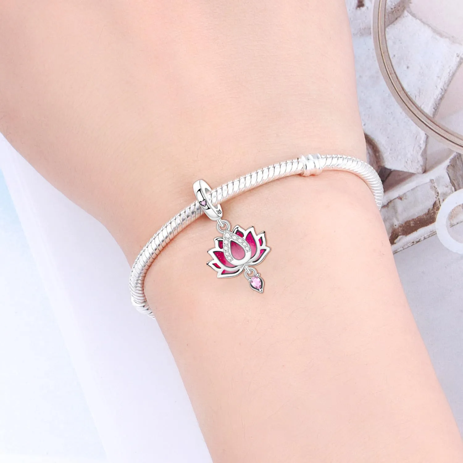 PANPOKI Charm in argento Sterling 925 a forma di loto a 2 strati per braccialetti e collane europei - immagine 5