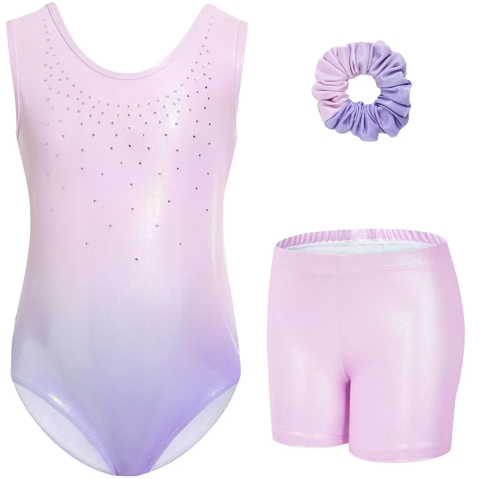 Gogokids Body da ginnastica per ragazze con strass, set con pantaloncini, 5-6 anni - immagine 1
