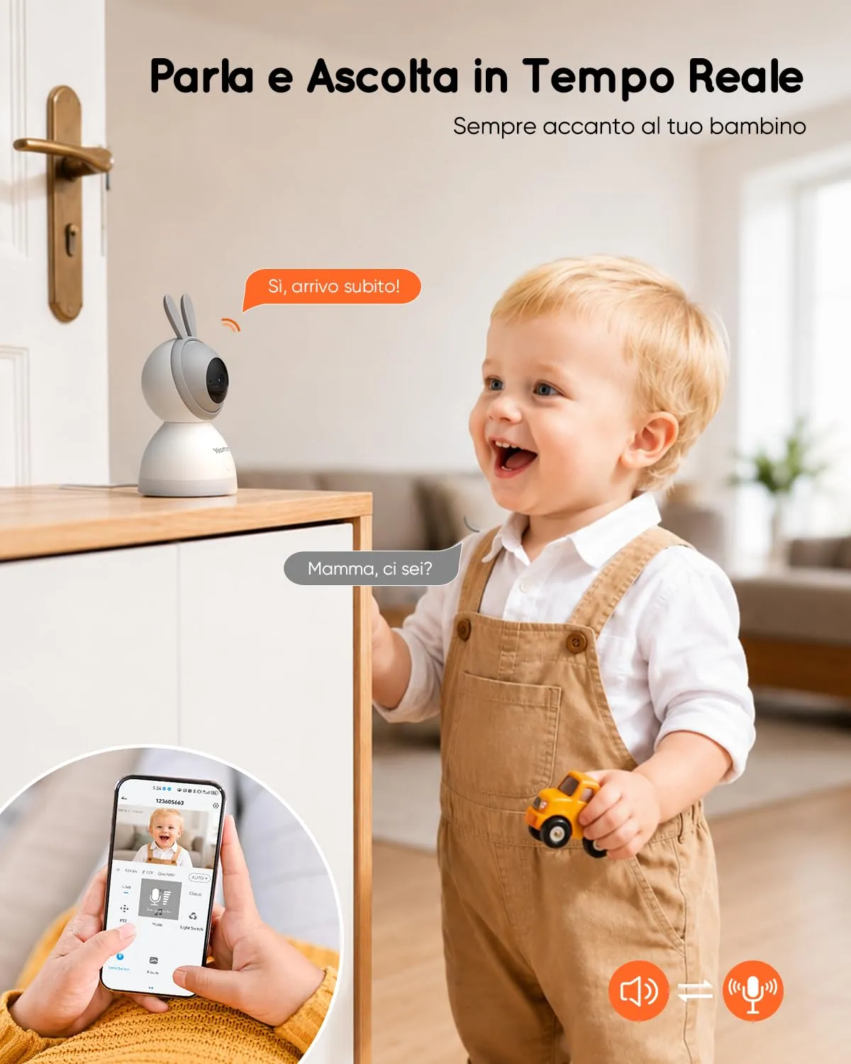 YESIMOM Baby Monitor 2K con Monitor 5'' IPS, App Mobile, 360° PTZ, Batteria 3000mAh, AI Intelligente - immagine 9
