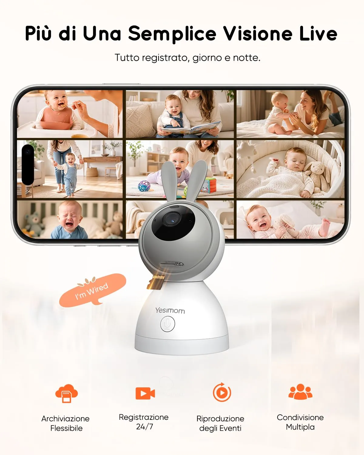 YESIMOM Baby Monitor 2K con Monitor 5'' IPS, App Mobile, 360° PTZ, Batteria 3000mAh, AI Intelligente - immagine 10