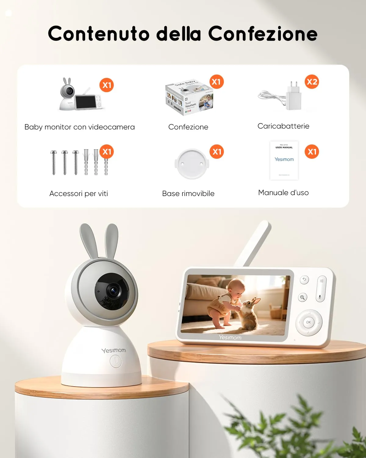 YESIMOM Baby Monitor 2K con Monitor 5'' IPS, App Mobile, 360° PTZ, Batteria 3000mAh, AI Intelligente - immagine 11