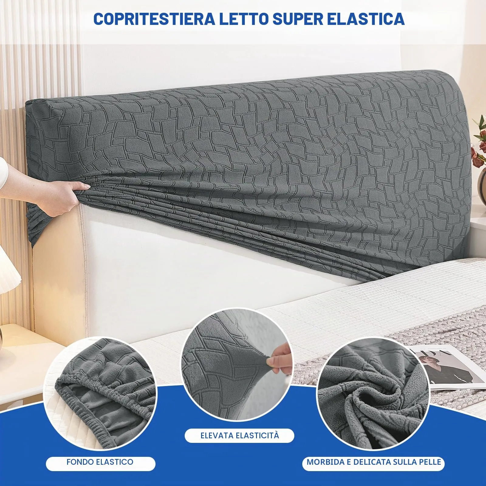 Ystyle Copri Testiera Letto Elasticizzata Universale, Lavabile e Antipolvere, 200cm, Grigio Chiaro - immagine 5