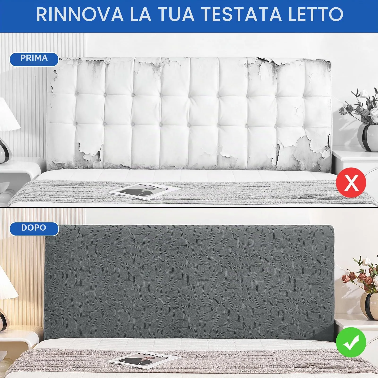 Ystyle Copri Testiera Letto Elasticizzata Universale, Lavabile e Antipolvere, 200cm, Grigio Chiaro - immagine 7
