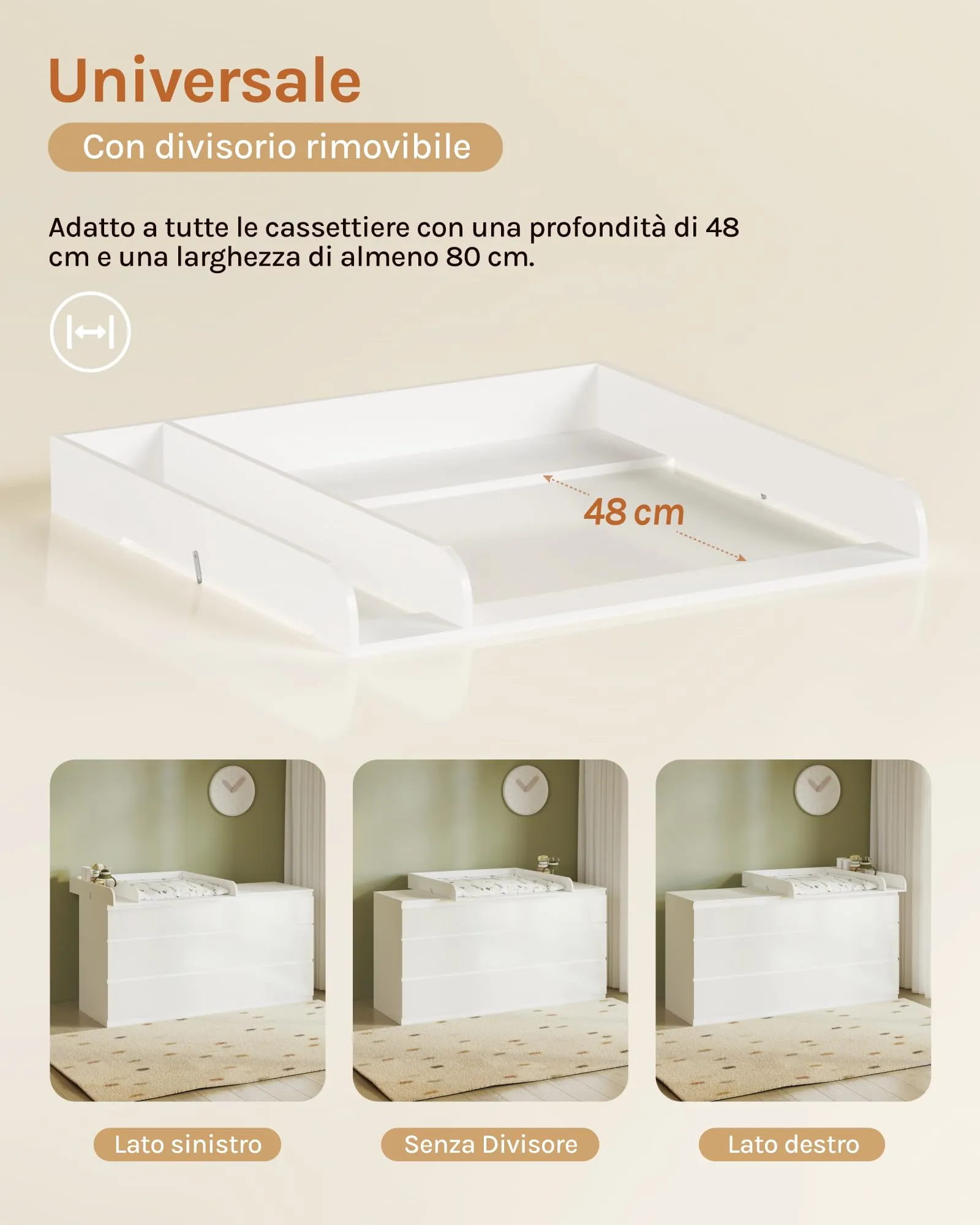 WOLTU Fasciatoio per Cassettiera Universale WT003, Bianco, 80x74.5x8.5cm - immagine 4