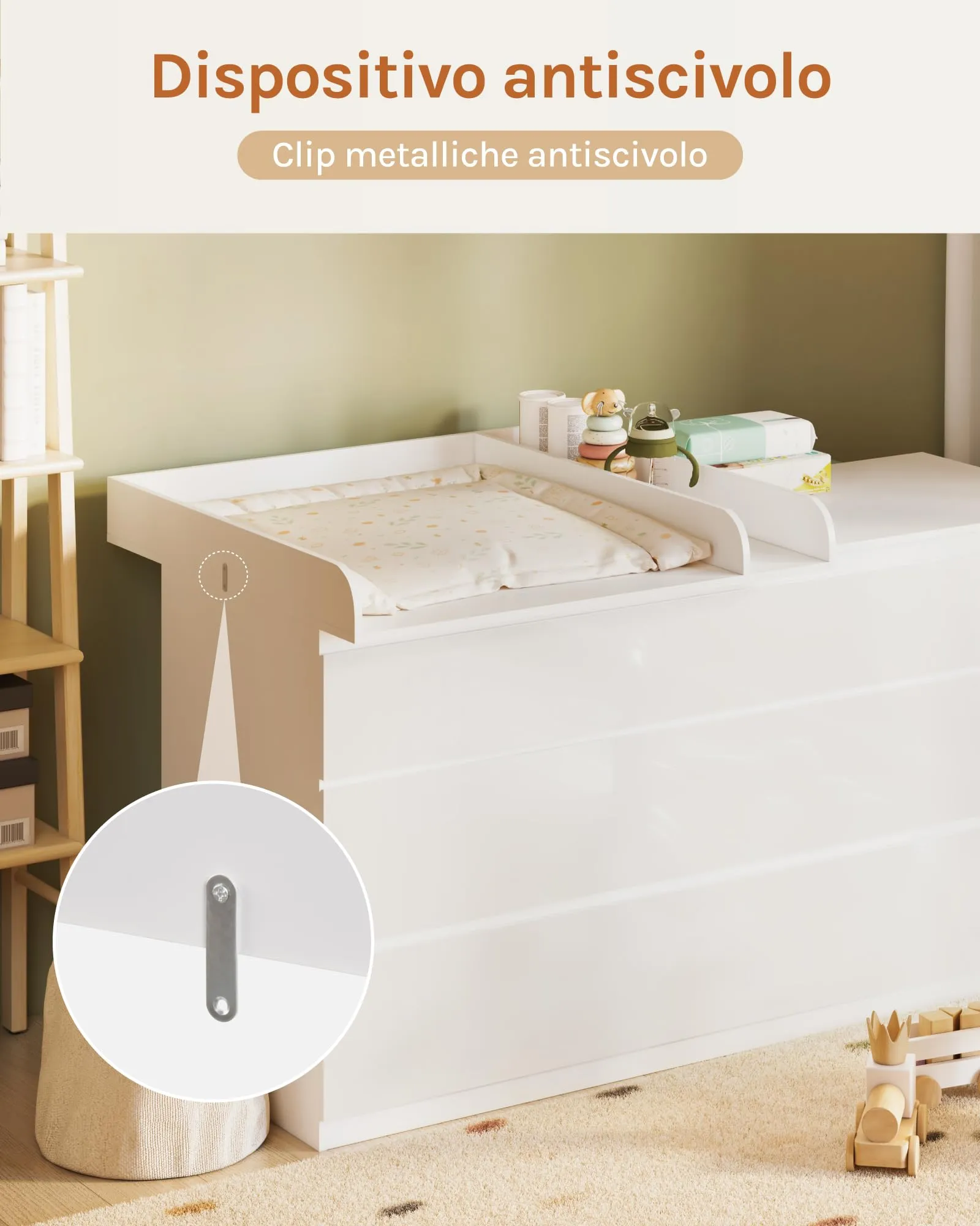 WOLTU Fasciatoio per Cassettiera Universale WT003, Bianco, 80x74.5x8.5cm - immagine 5