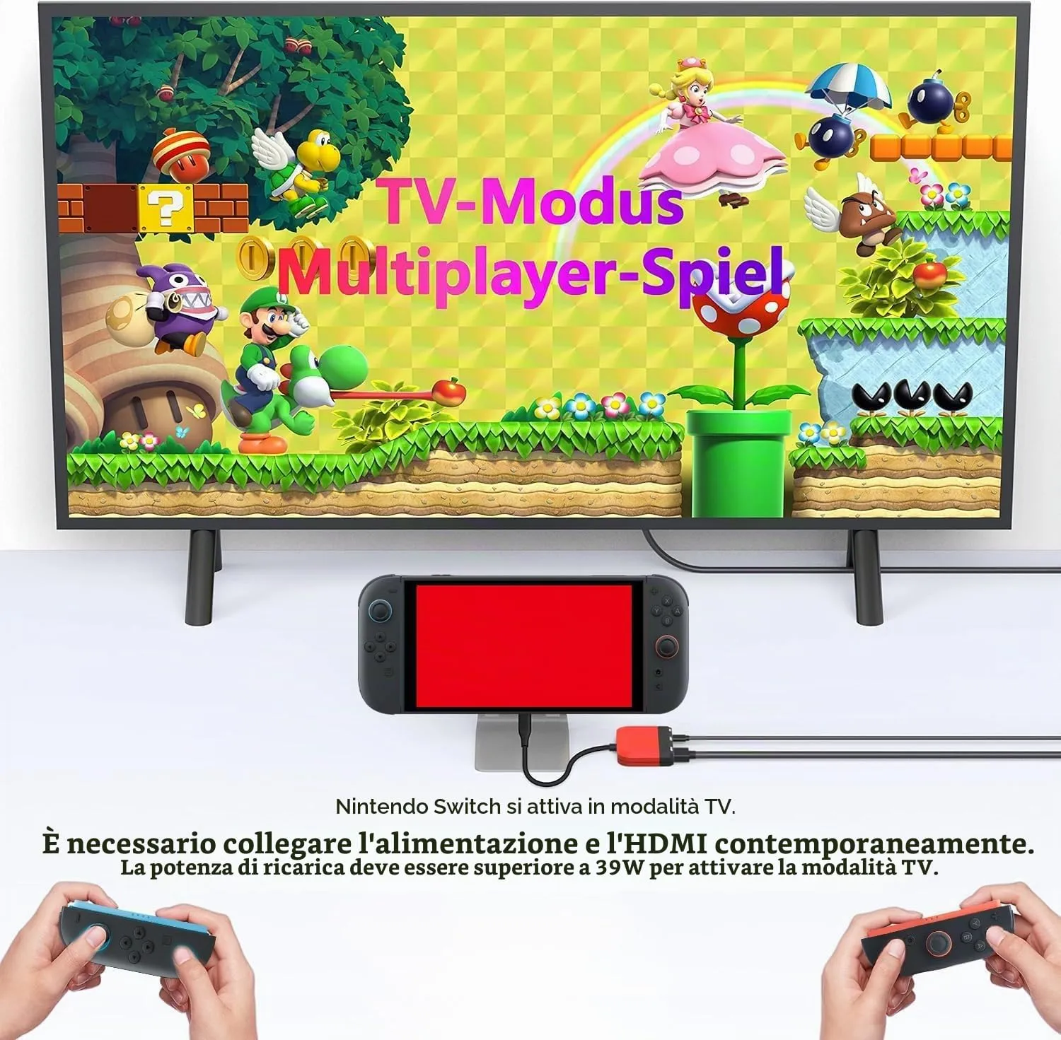 GKEAPZA Switch Dock per Nintendo Switch e OLED, Adattatore TV 3 in 1 con 4K HDMI, USB 3.0, Type C 100W PD, Rosso - immagine 3