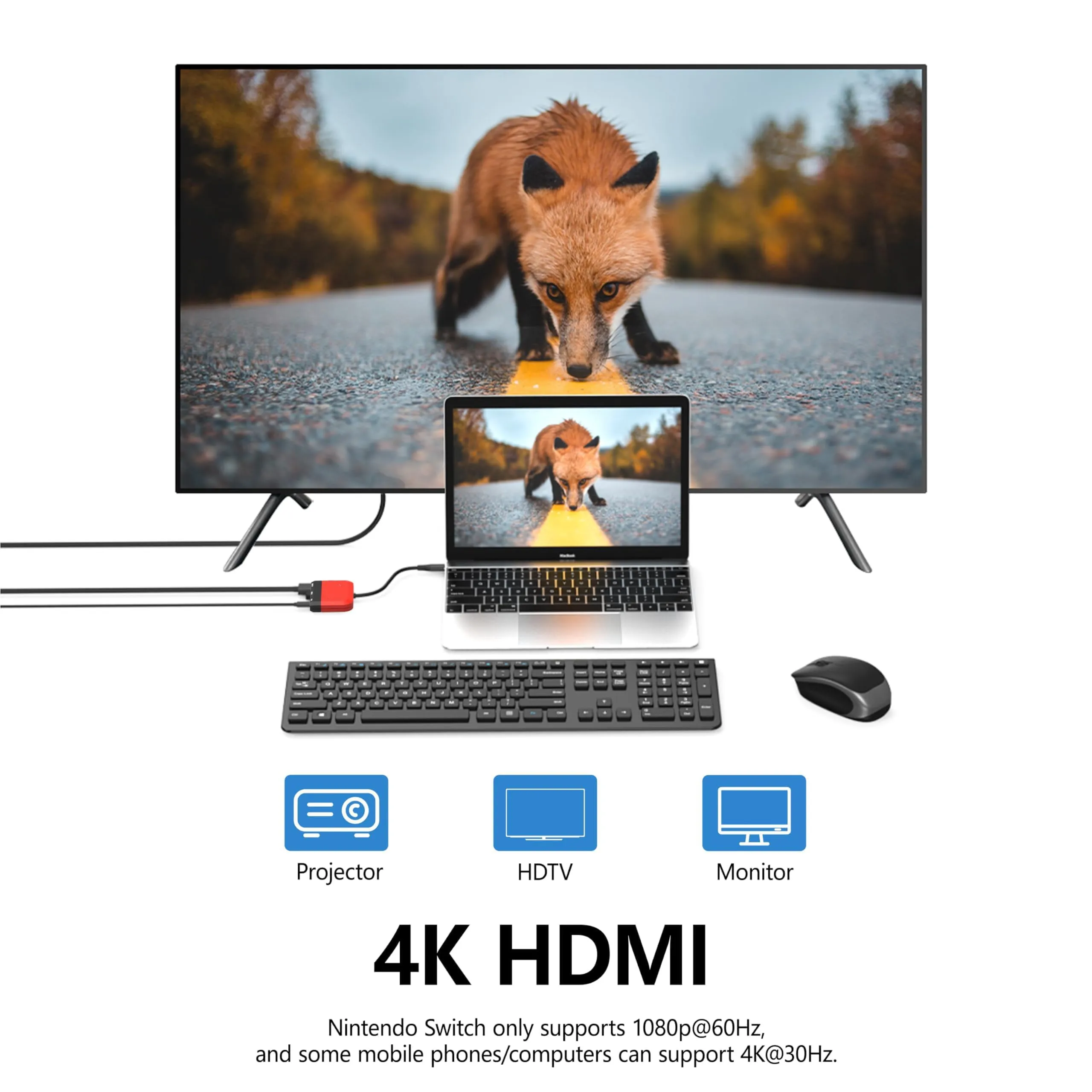 GKEAPZA Switch Dock per Nintendo Switch e OLED, Adattatore TV 3 in 1 con 4K HDMI, USB 3.0, Type C 100W PD, Rosso - immagine 5