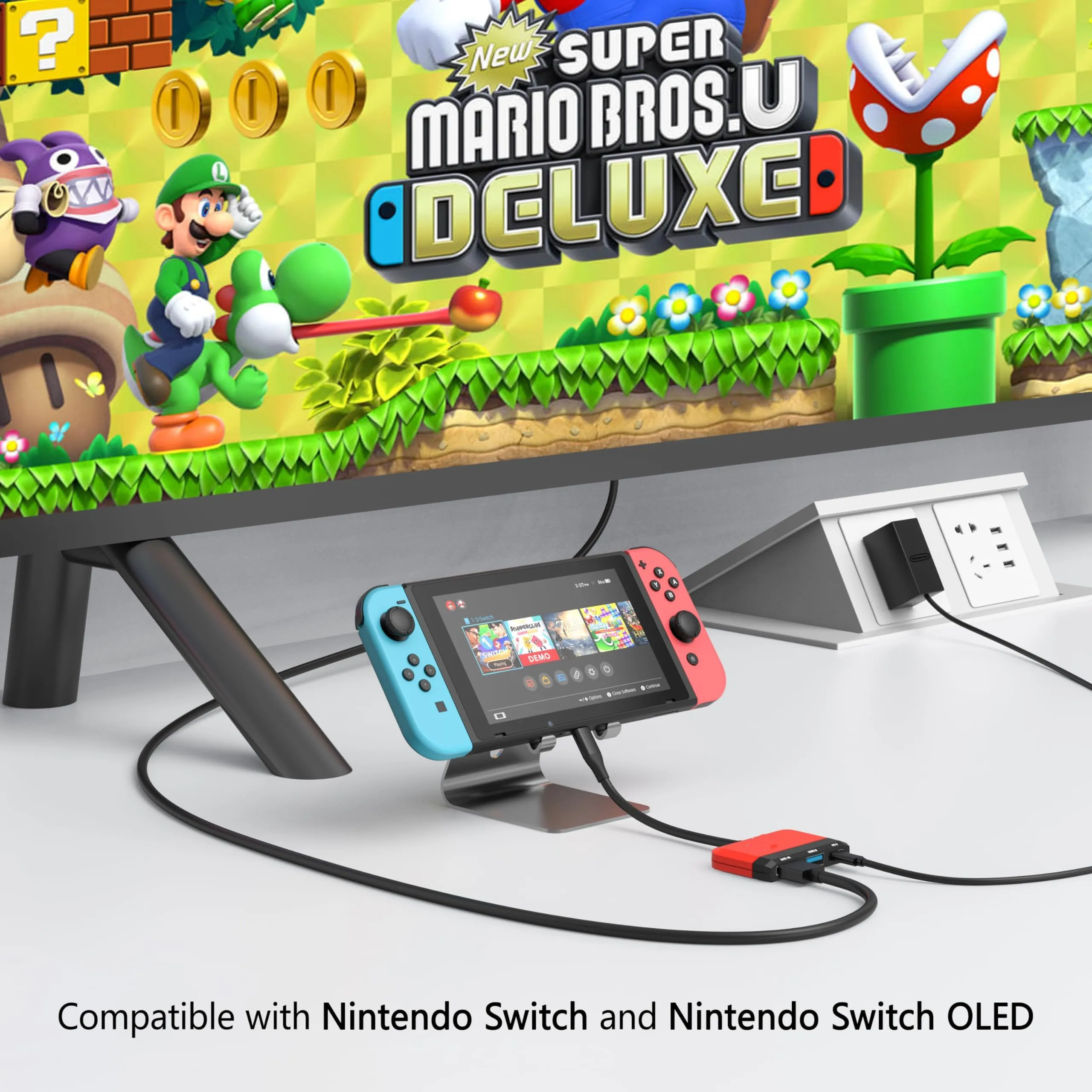 GKEAPZA Switch Dock per Nintendo Switch e OLED, Adattatore TV 3 in 1 con 4K HDMI, USB 3.0, Type C 100W PD, Rosso - immagine 6