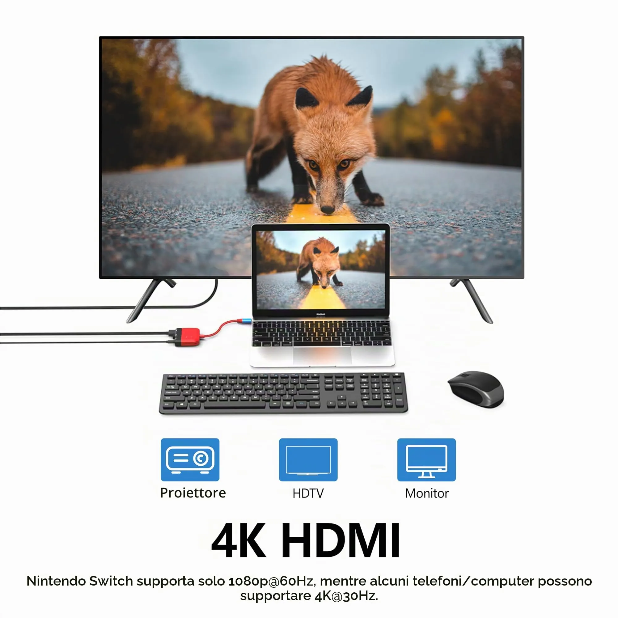 GKEAPZA Switch Dock per Nintendo Switch e OLED, Adattatore TV 3 in 1 con HDMI 4K, USB 3.0, Type C 100W PD, Docking Station Portatile (Rosso e Nero) - immagine 5