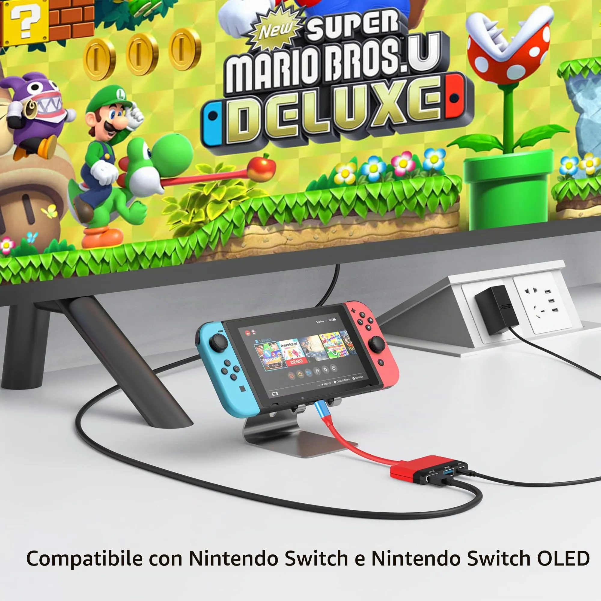 GKEAPZA Switch Dock per Nintendo Switch e OLED, Adattatore TV 3 in 1 con HDMI 4K, USB 3.0, Type C 100W PD, Docking Station Portatile (Rosso e Nero) - immagine 7
