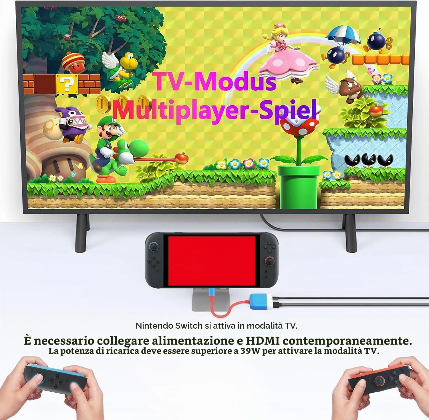 GKEAPZA Switch Dock per Nintendo Switch e Switch OLED, Adattatore TV 3 in 1 con 4K HDMI, USB 3.0, Type C 100W PD, Docking Station Portatile (blu e bianco) - immagine 3