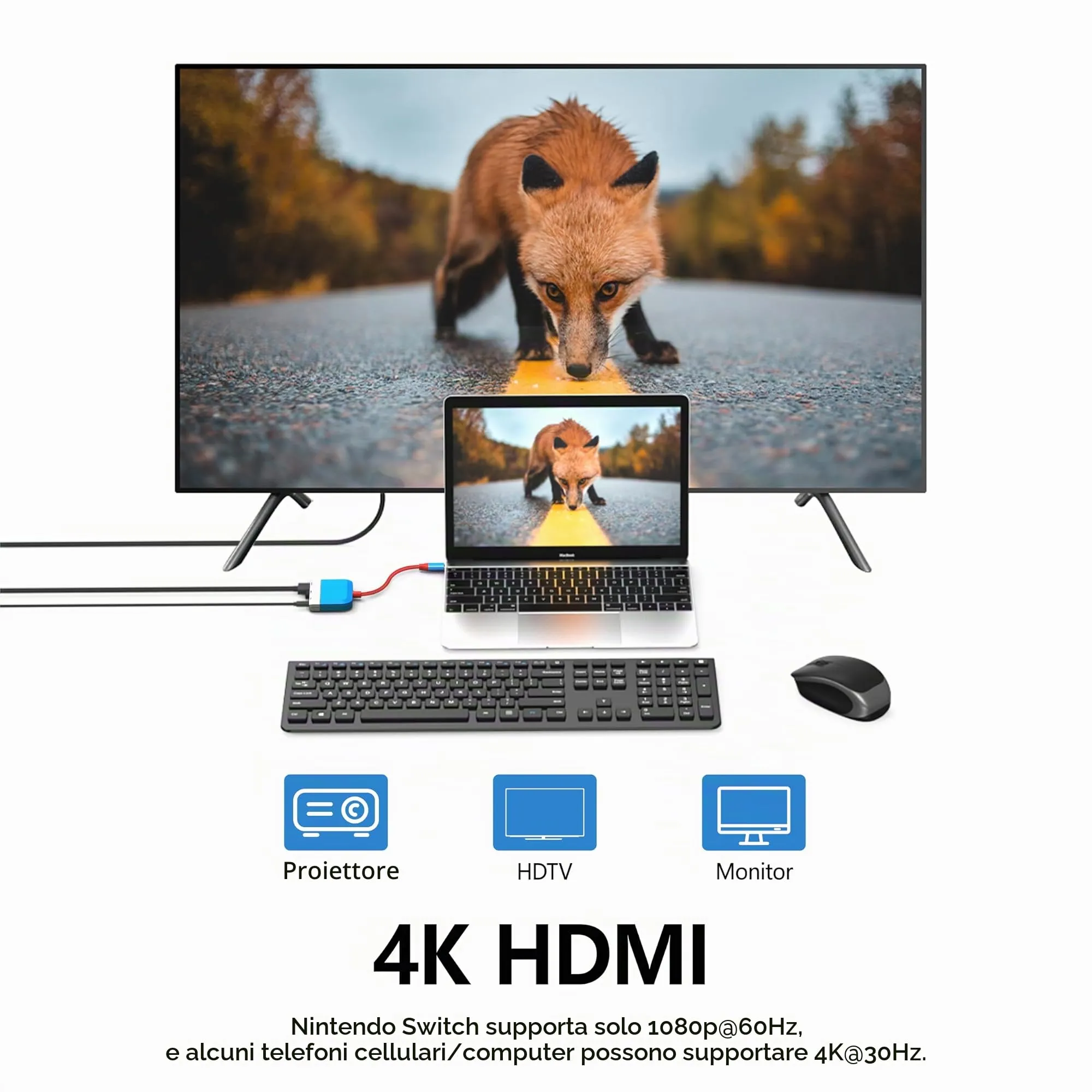 GKEAPZA Switch Dock per Nintendo Switch e Switch OLED, Adattatore TV 3 in 1 con 4K HDMI, USB 3.0, Type C 100W PD, Docking Station Portatile (blu e bianco) - immagine 5