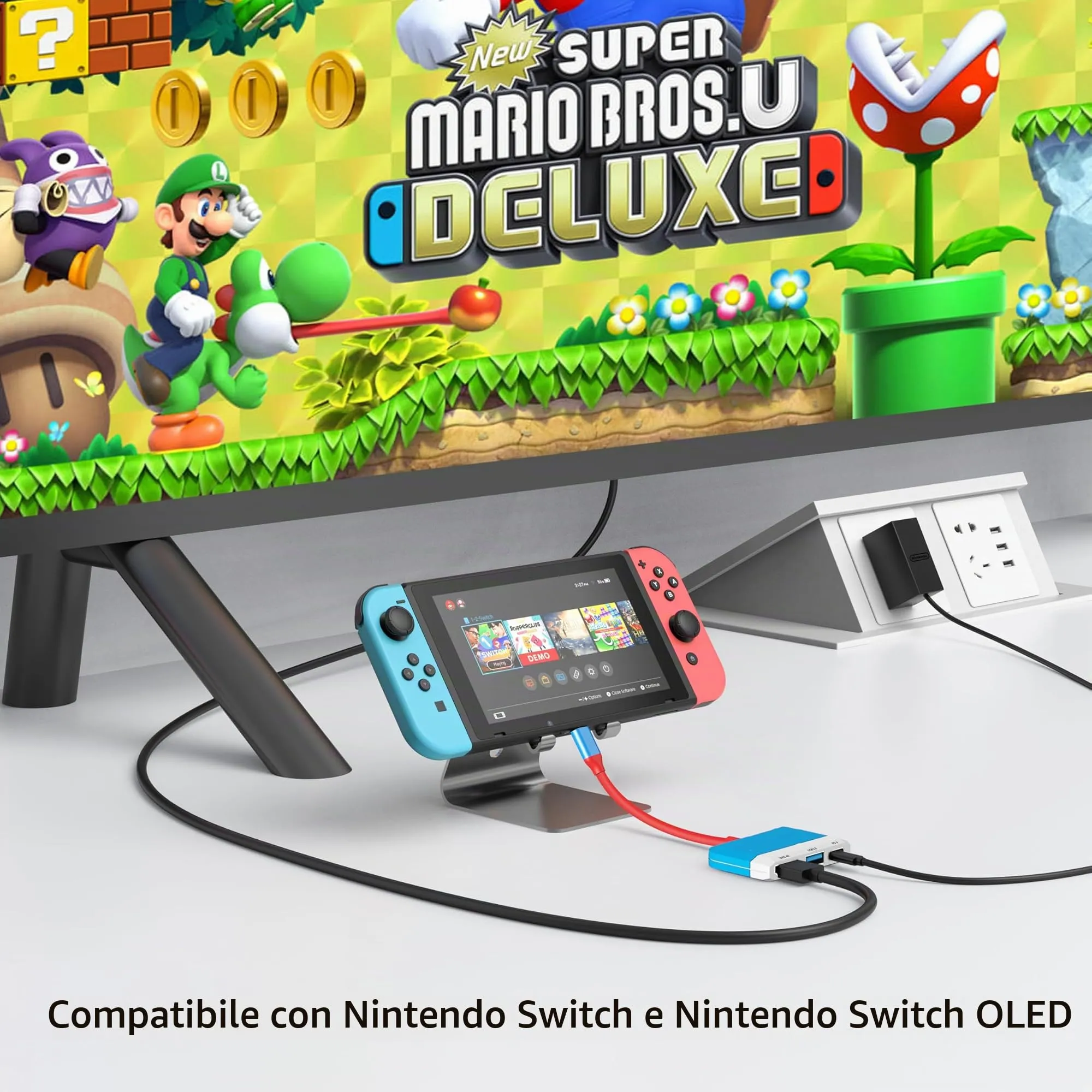 GKEAPZA Switch Dock per Nintendo Switch e Switch OLED, Adattatore TV 3 in 1 con 4K HDMI, USB 3.0, Type C 100W PD, Docking Station Portatile (blu e bianco) - immagine 6