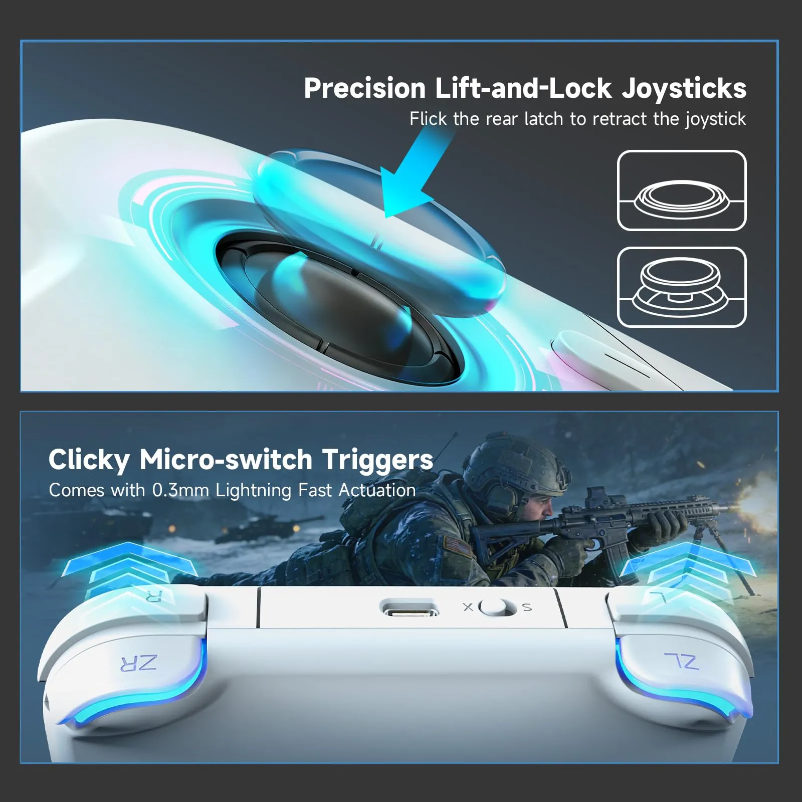 AceGamer Pocket Controller Wireless for Switch 2, Switch, PC, iOS, Android - Mini Gamepad with Turbo and 6-Axis Gyroscope (White) - immagine 2