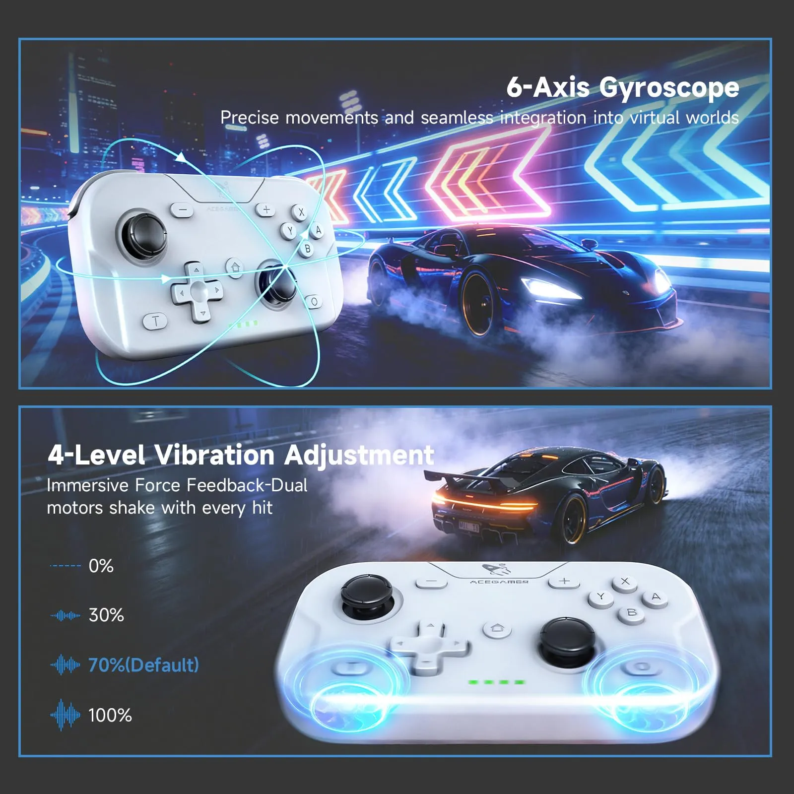 AceGamer Pocket Controller Wireless for Switch 2, Switch, PC, iOS, Android - Mini Gamepad with Turbo and 6-Axis Gyroscope (White) - immagine 5