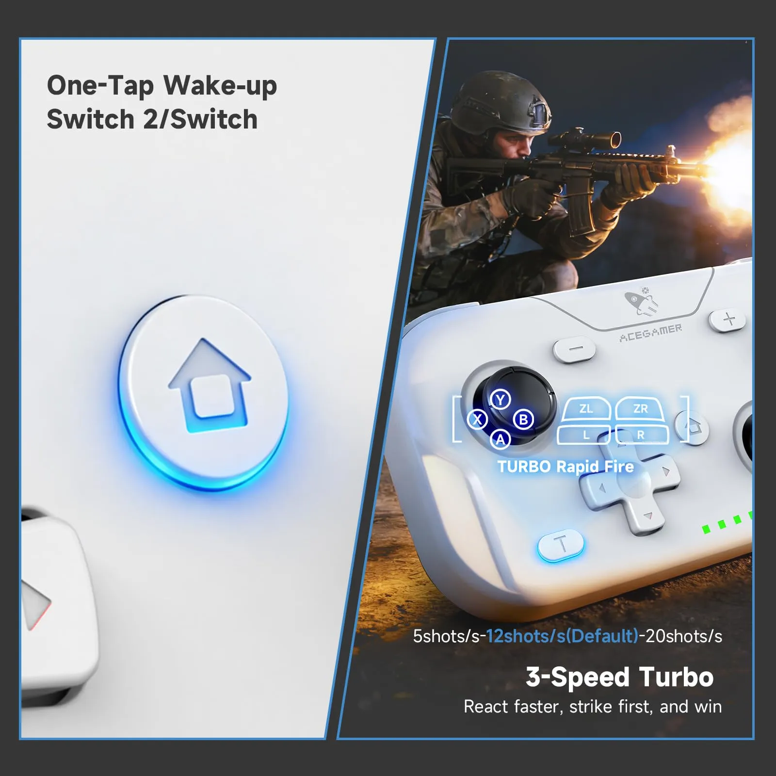 AceGamer Pocket Controller Wireless for Switch 2, Switch, PC, iOS, Android - Mini Gamepad with Turbo and 6-Axis Gyroscope (White) - immagine 6