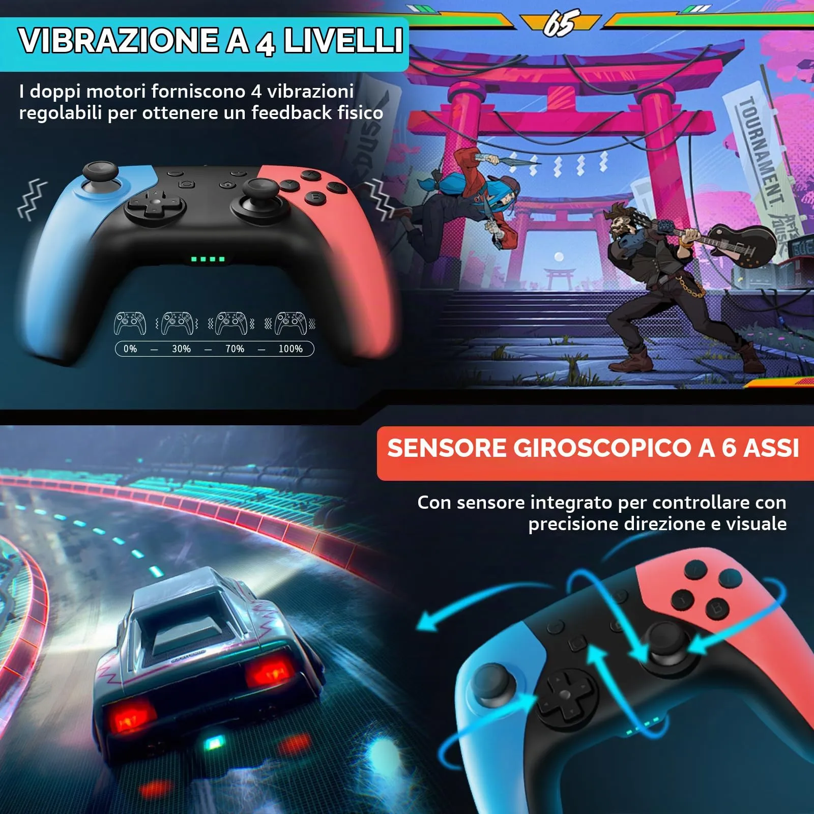 AceGamer Wireless Pro Controller (2-Pack) for Switch 2, Switch, Lite, and OLED - Hall Effect Joysticks, 6-Axis Gyro, Programmable Buttons, and Vibration - immagine 4
