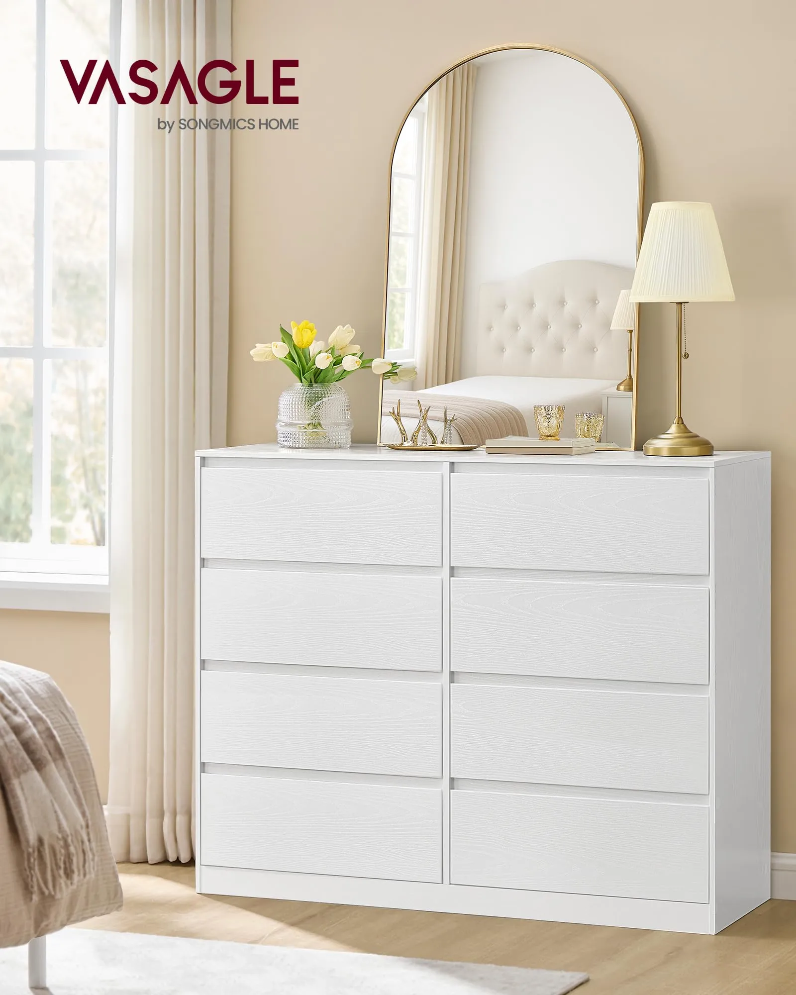 VASAGLE KAILYN Cassettiera con 8 Cassetti, 40 x 119,4 x 97,5 cm, Bianco LTS618WE01 - immagine 2