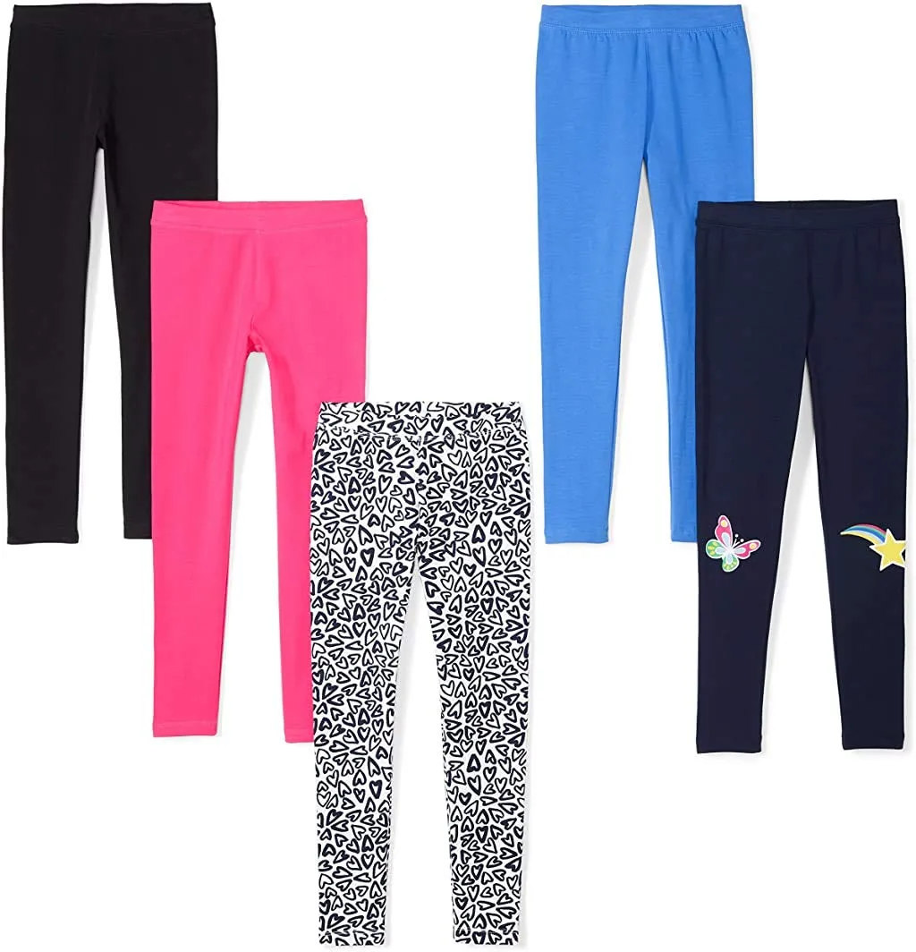 Amazon Essentials Leggings Bambine e Ragazze, Pacco da 5, Bianco Cuori/Blu/Blu Marino/Nero/Rosa, 2 Anni - immagine 1