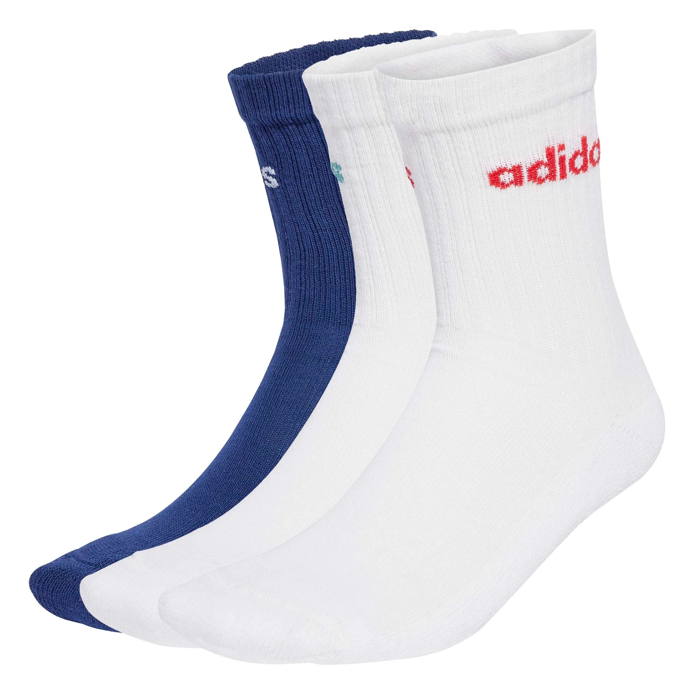 adidas Linear Crew Cushioned Socks, 3 Pairs, Dark Blue/White/White, 2.5-4 - immagine 1