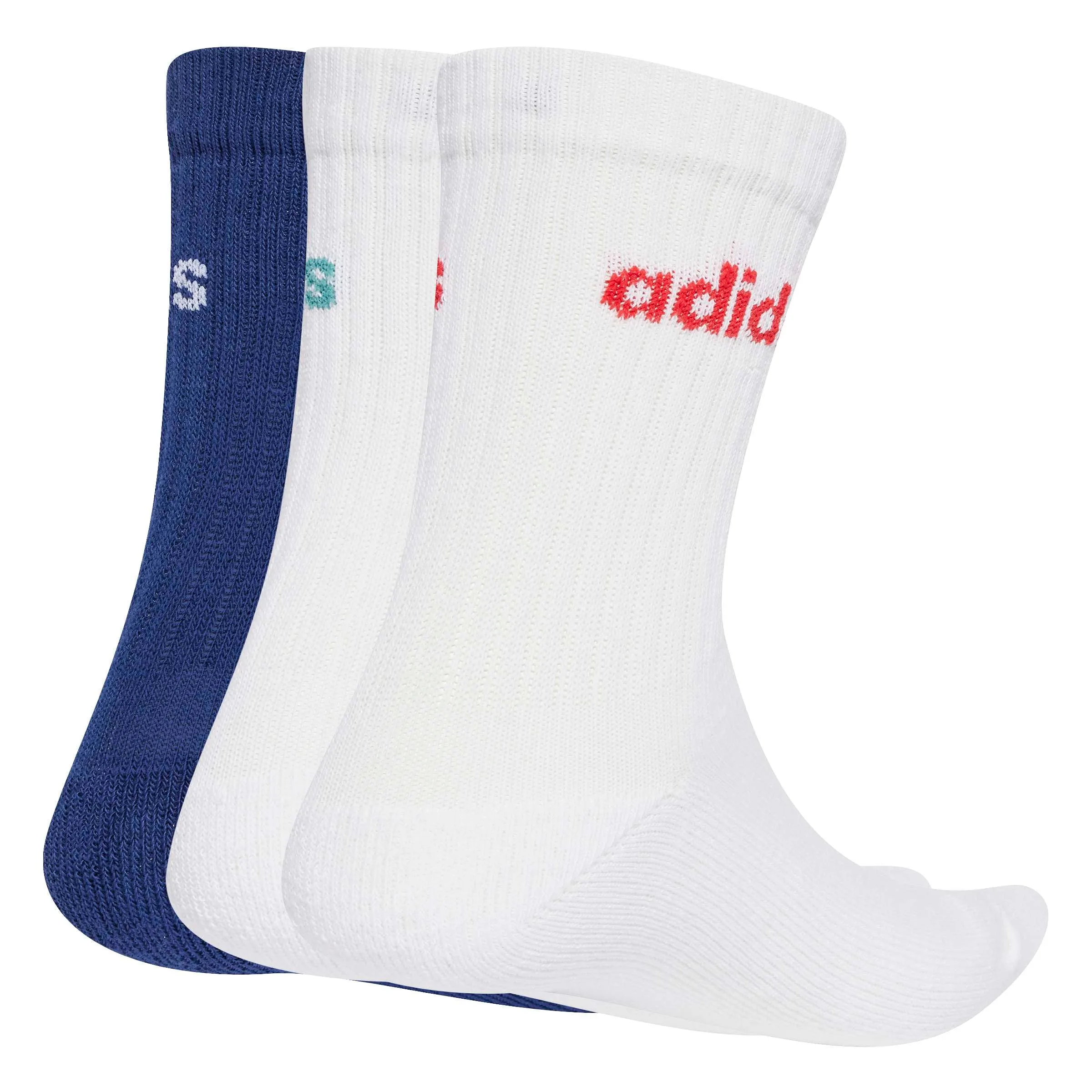 adidas Linear Crew Cushioned Socks, 3 Pairs, Dark Blue/White/White, 2.5-4 - immagine 3