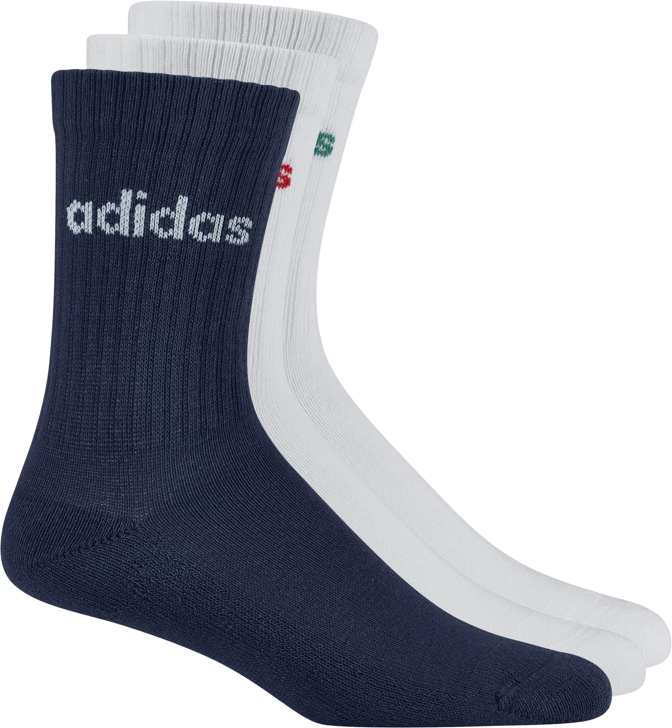 adidas Linear Crew Cushioned Socks, 3 Pairs, Dark Blue/White/White, 10.5-12.5 - immagine 4
