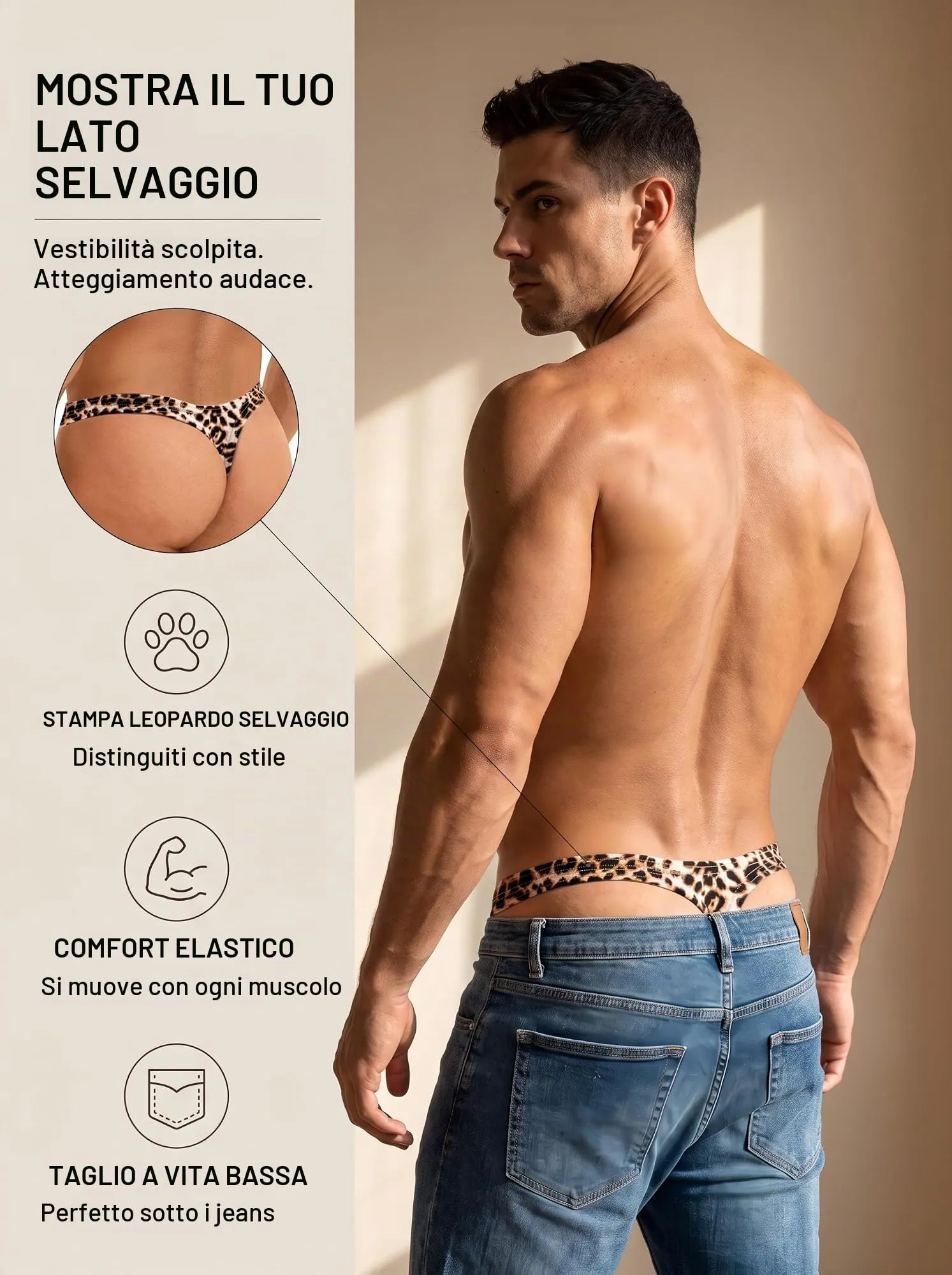 ohyeahlady Perizoma Filo Uomo Tanga Vita Bassa Leopardato XL - immagine 4