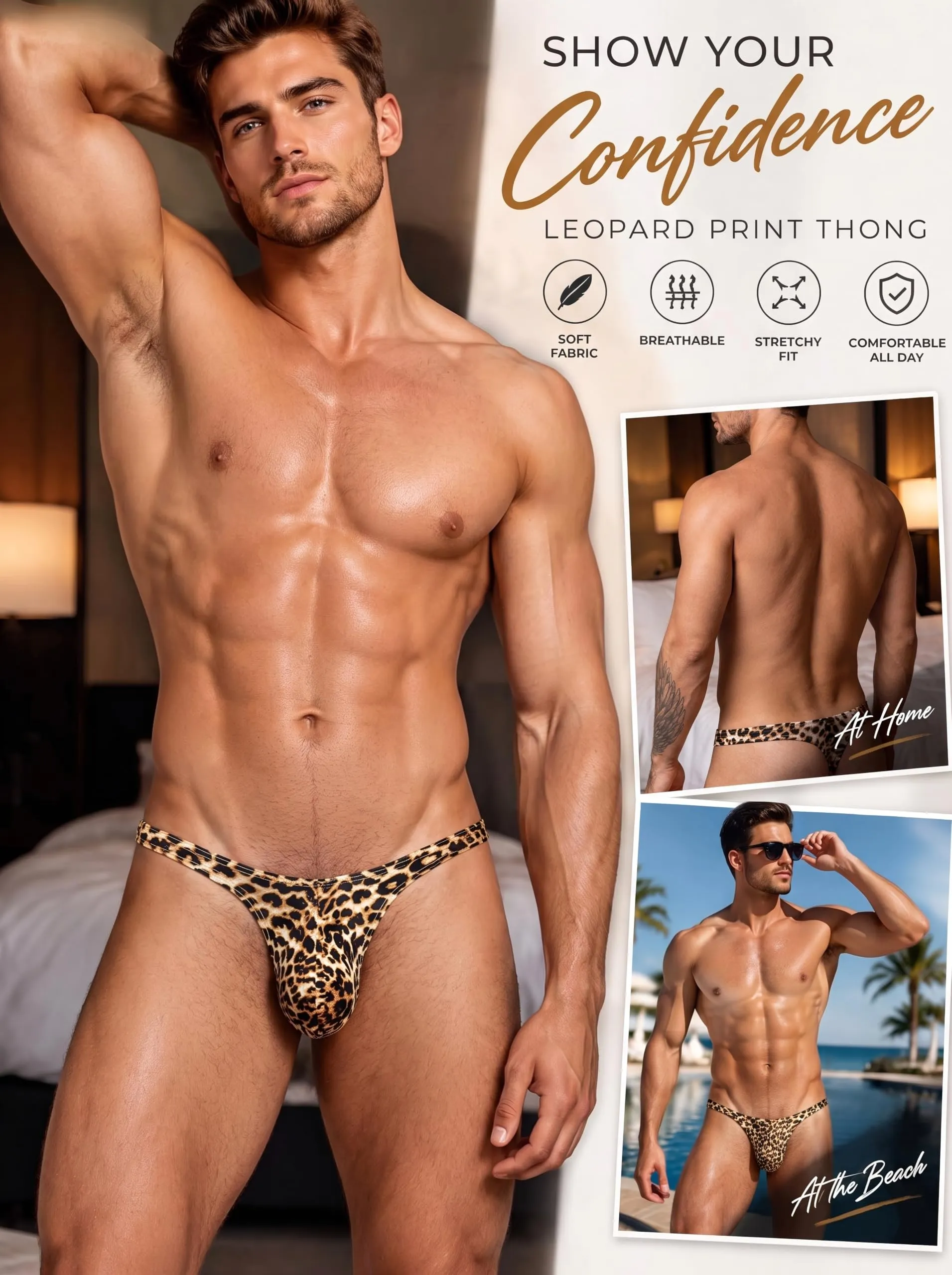 ohyeahlady Perizoma Filo Uomo Tanga Vita Bassa Leopardato, M - immagine 2