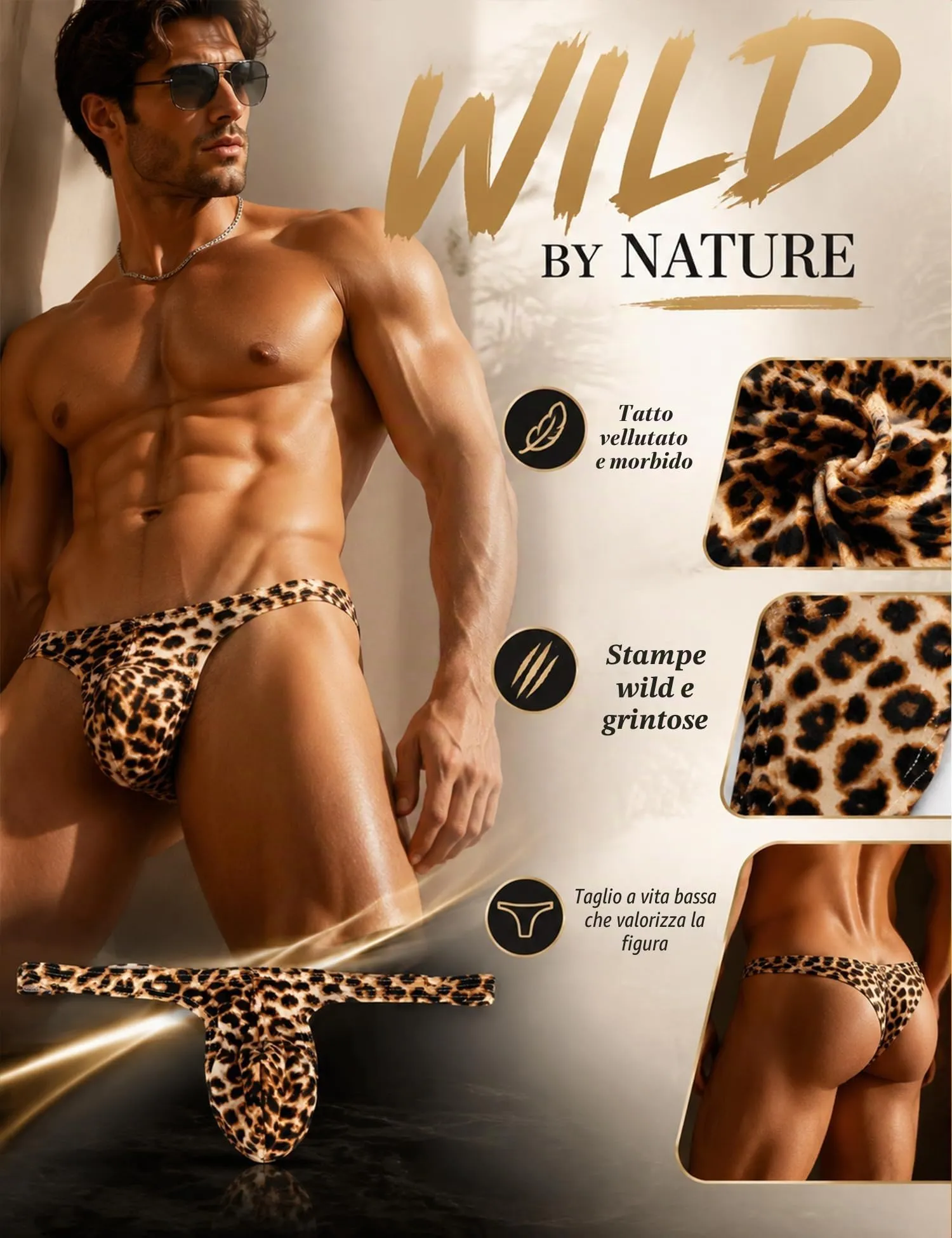 ohyeahlady Perizoma Filo Uomo Tanga Vita Bassa Leopardato, M - immagine 3