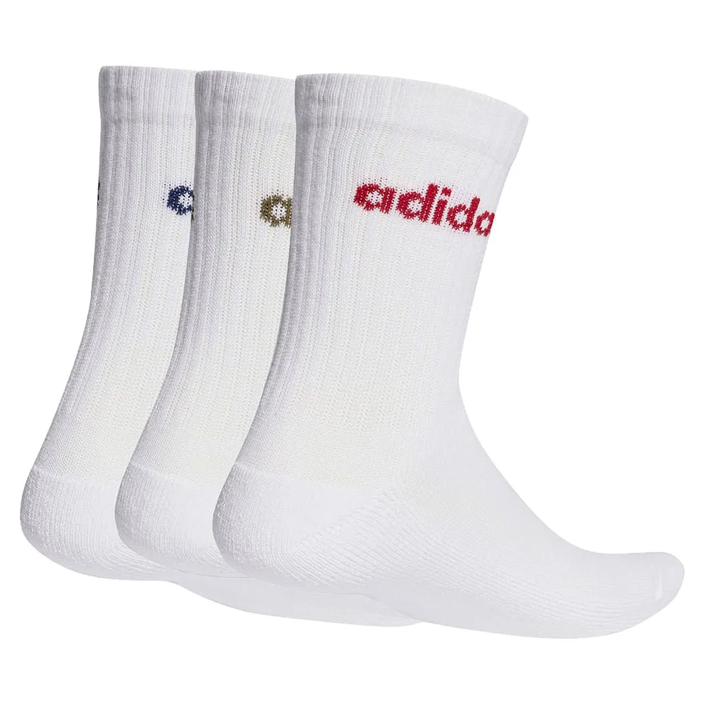 adidas Linear Crew Cushioned Socks, 3 Pairs, White/Dark Blue/Active Maroon/Olive Strata, 37-40 - immagine 2
