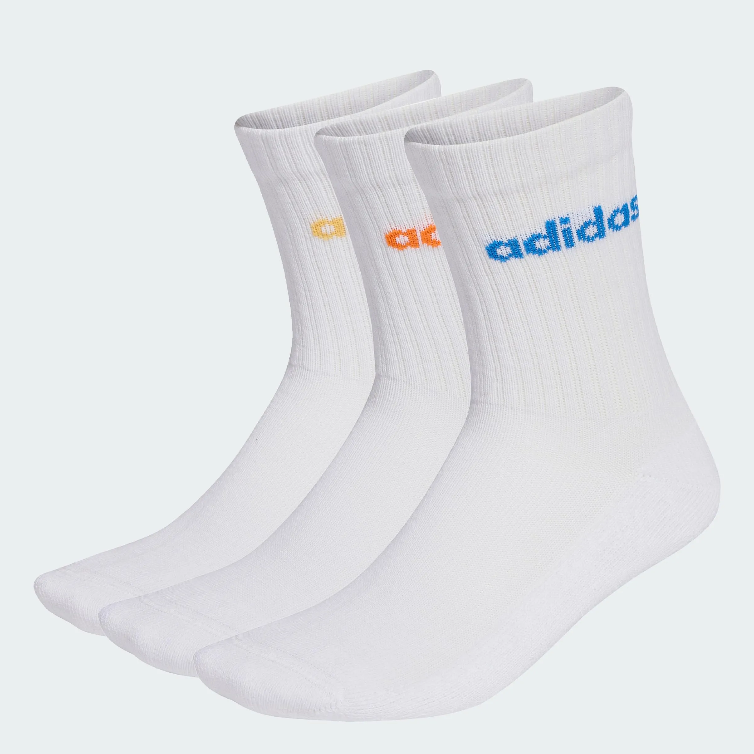 adidas Linear Crew Cushioned Socks, 3 Pairs, White/Pure Orange/Semi Ice Tangerine Mel./Ray Blue, 42-45 - immagine 1