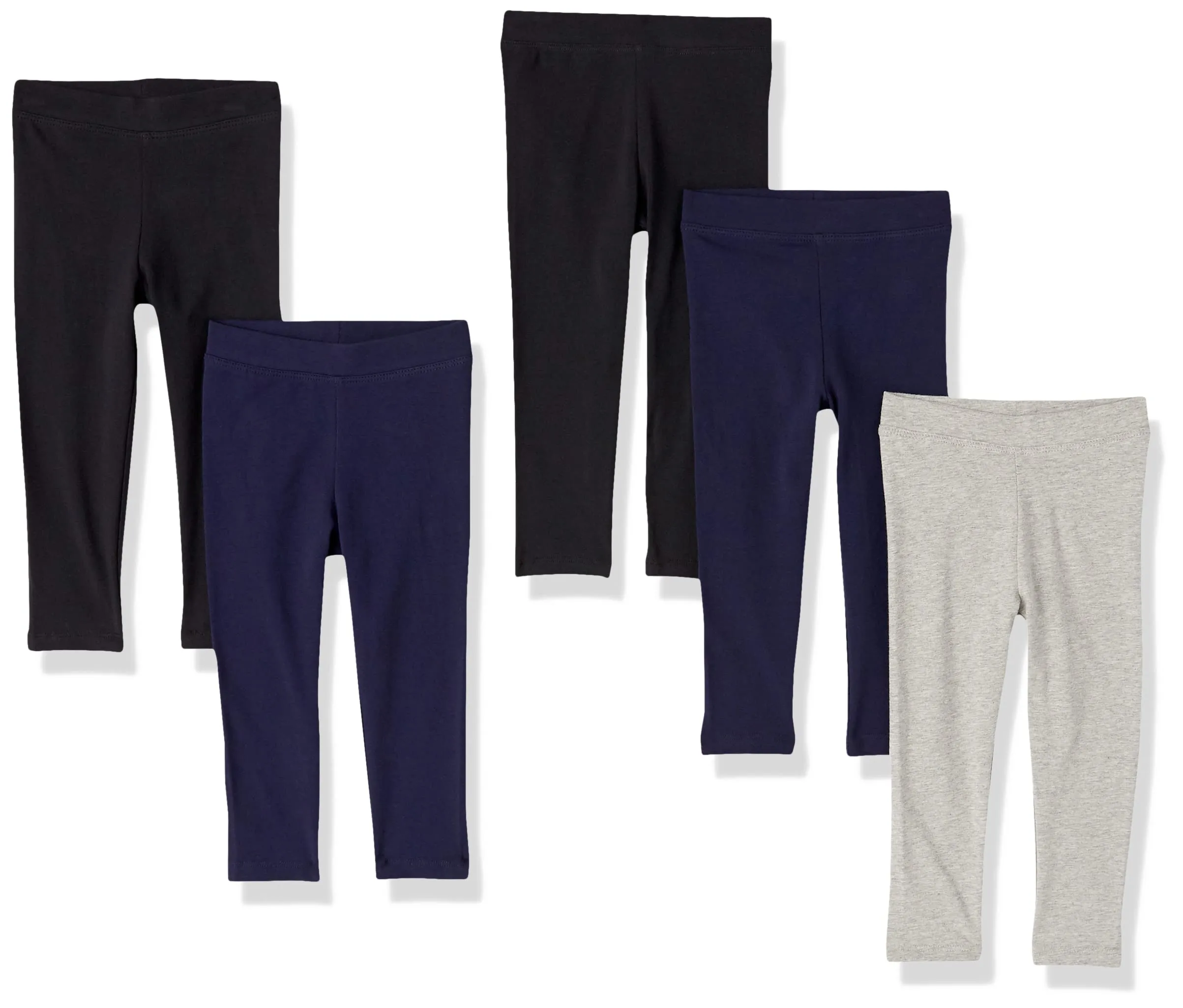 Amazon Essentials Leggings Bambine e Ragazze, Pacco da 5, Blu Marino/Grigio Puntinato/Nero, 8-9 Anni - immagine 1