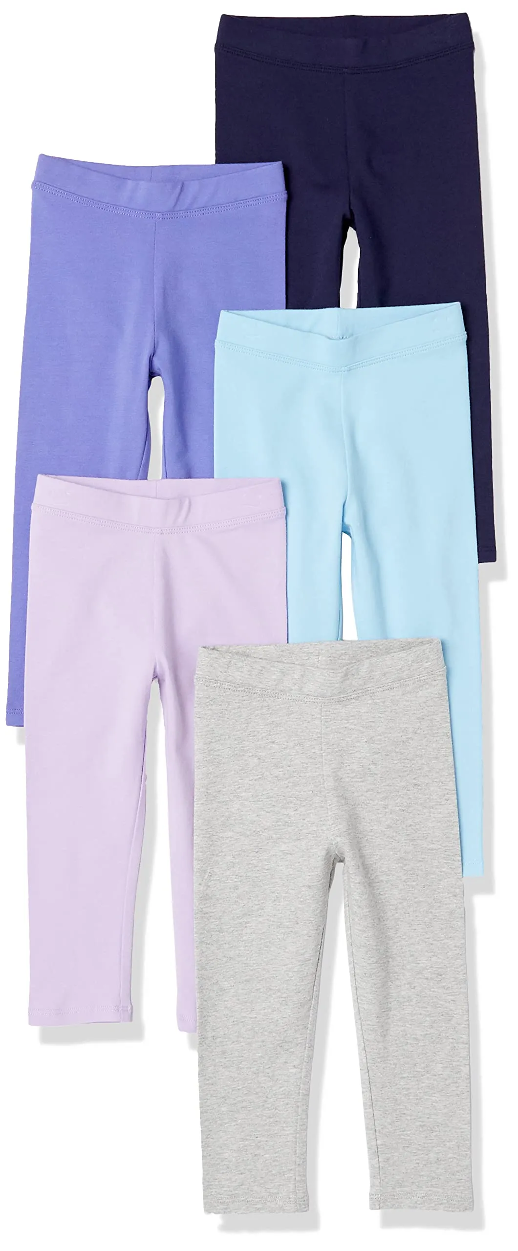 Amazon Essentials Leggings Bambine e Ragazze, Pacco da 5, Blu Acqua/Blu Marino/Grigio/Lilla/Porpora, 3 Anni - immagine 1