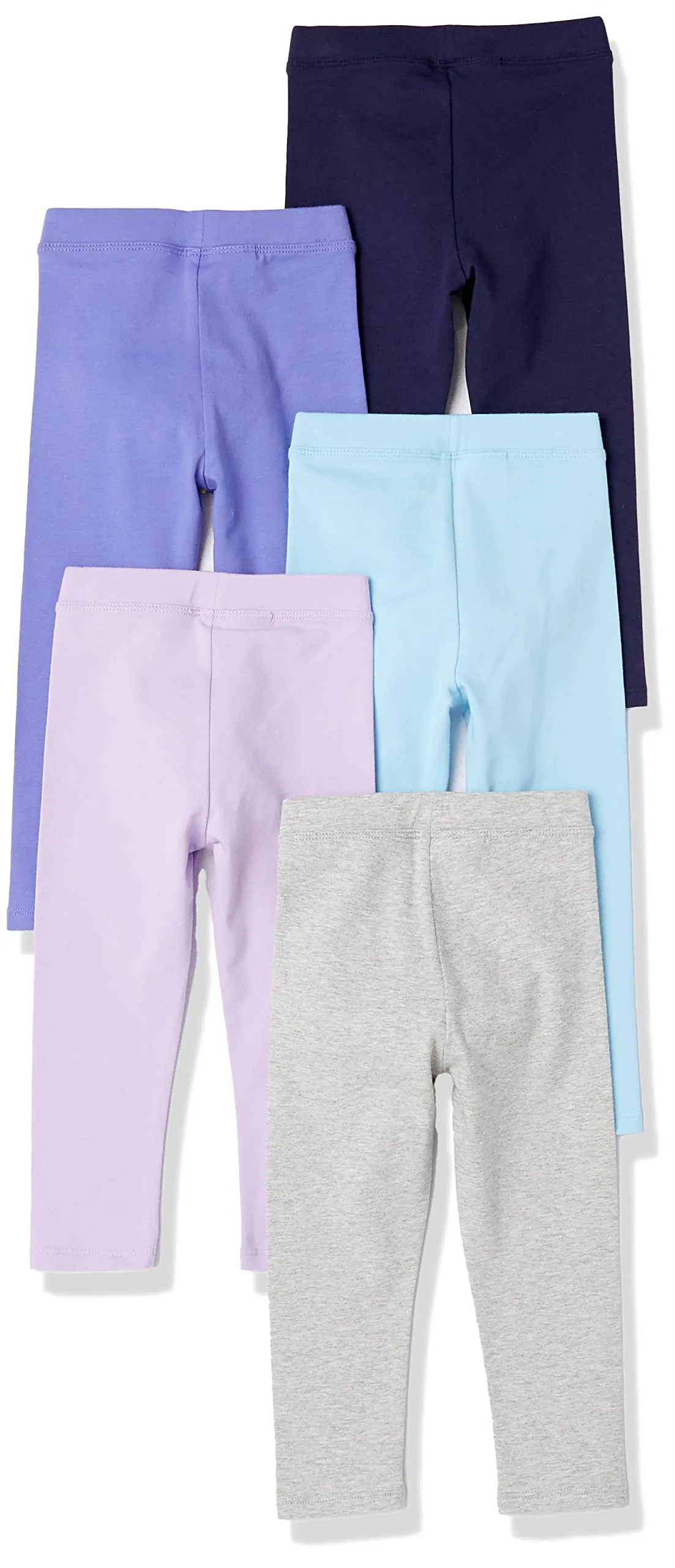 Amazon Essentials Leggings Bambine e Ragazze, Pacco da 5, Blu Acqua/Blu Marino/Grigio/Lilla/Porpora, 3 Anni - immagine 2