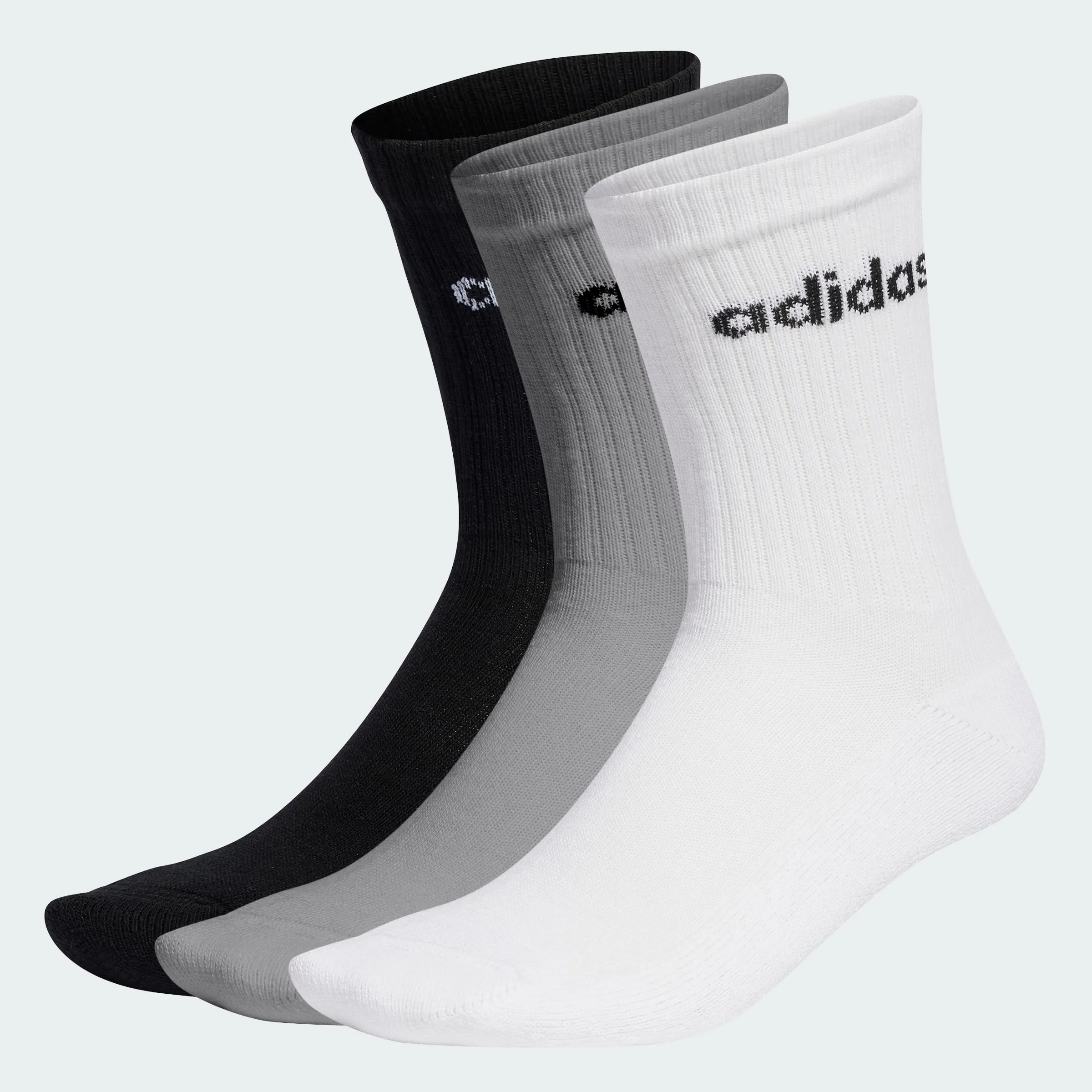 adidas Linear Crew Cushioned Socks, 3 Pairs, Medium Grey Heather / White / Black, 42-45 - immagine 2