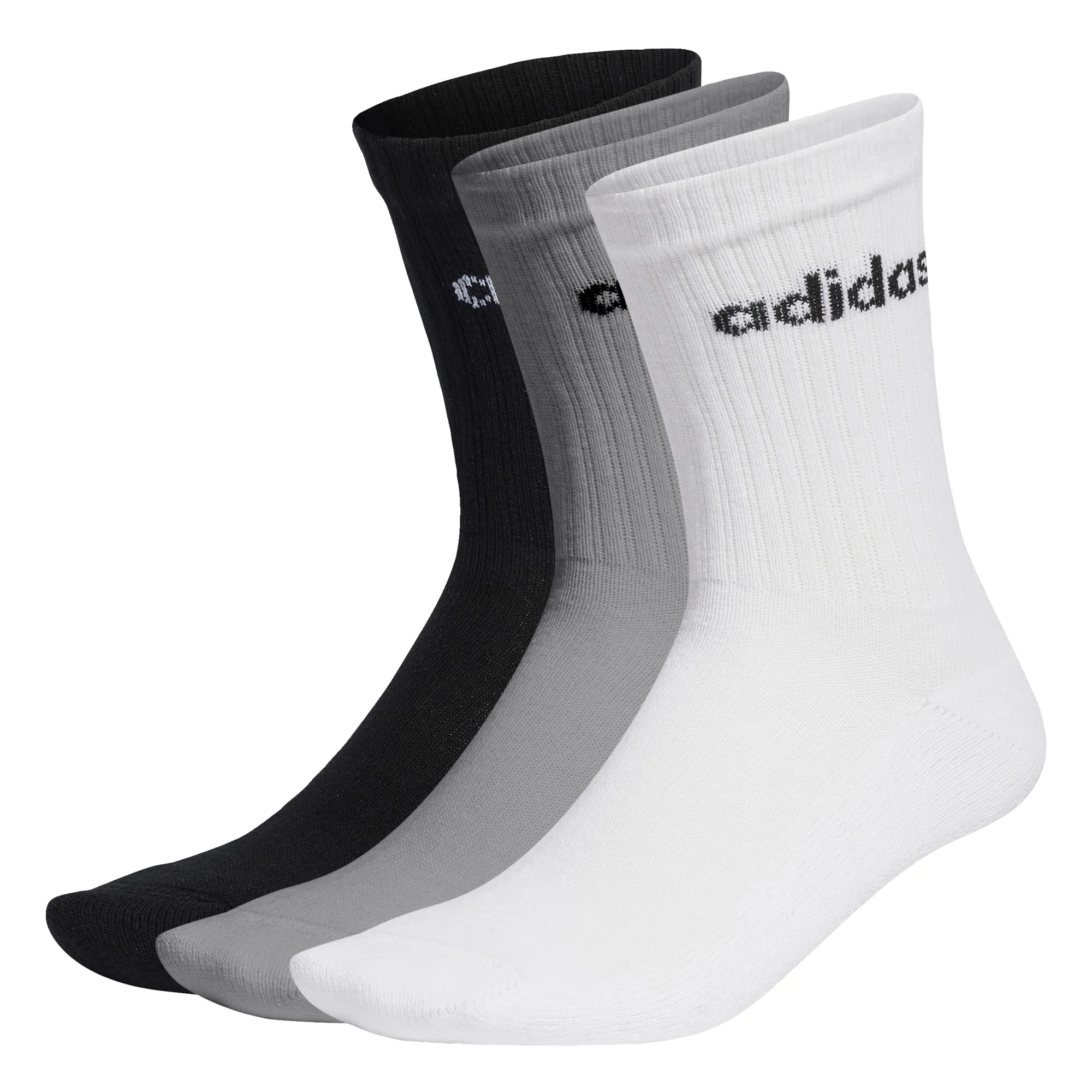 adidas Linear Crew Cushioned Socks, 3 Pairs, Medium Grey Heather / White / Black, 45-48 - immagine 3
